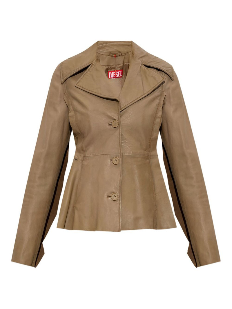 button-fastening flared leather jacket 1