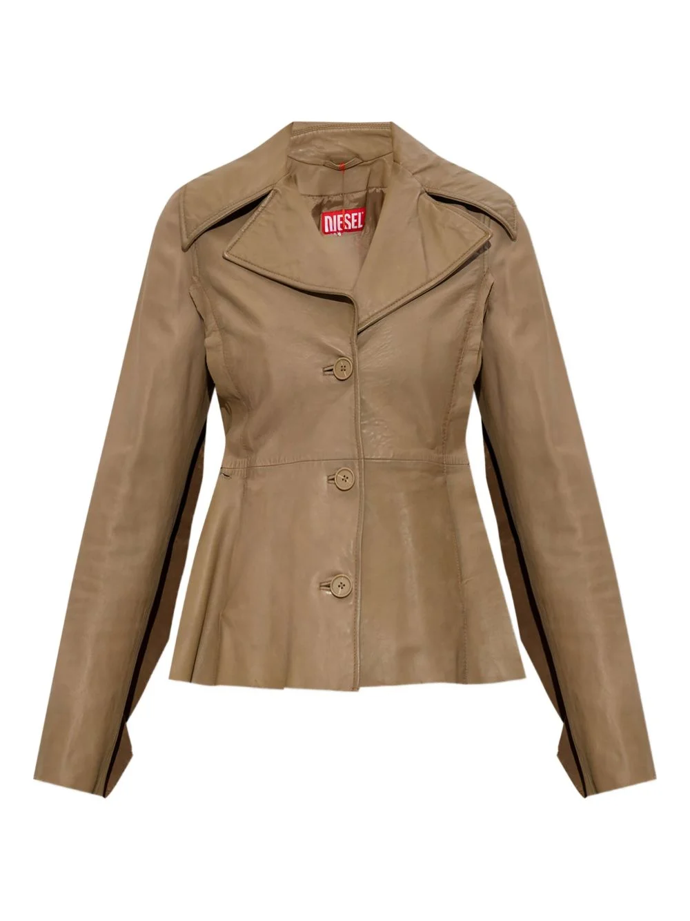 button-fastening flared leather jacket - 1