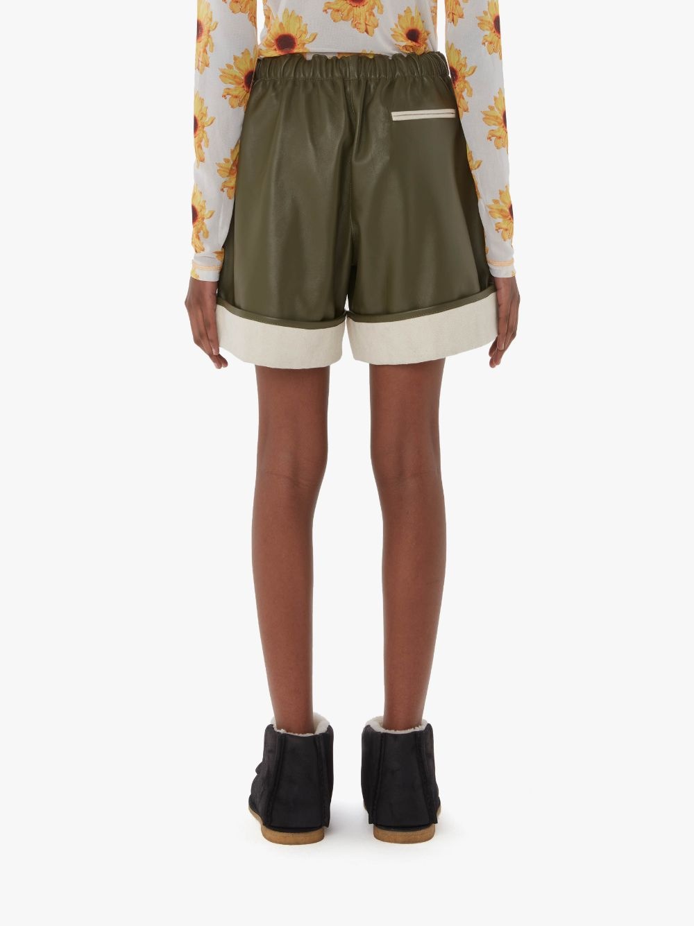 CONTRAST LEATHER HEM SHORTS - 3