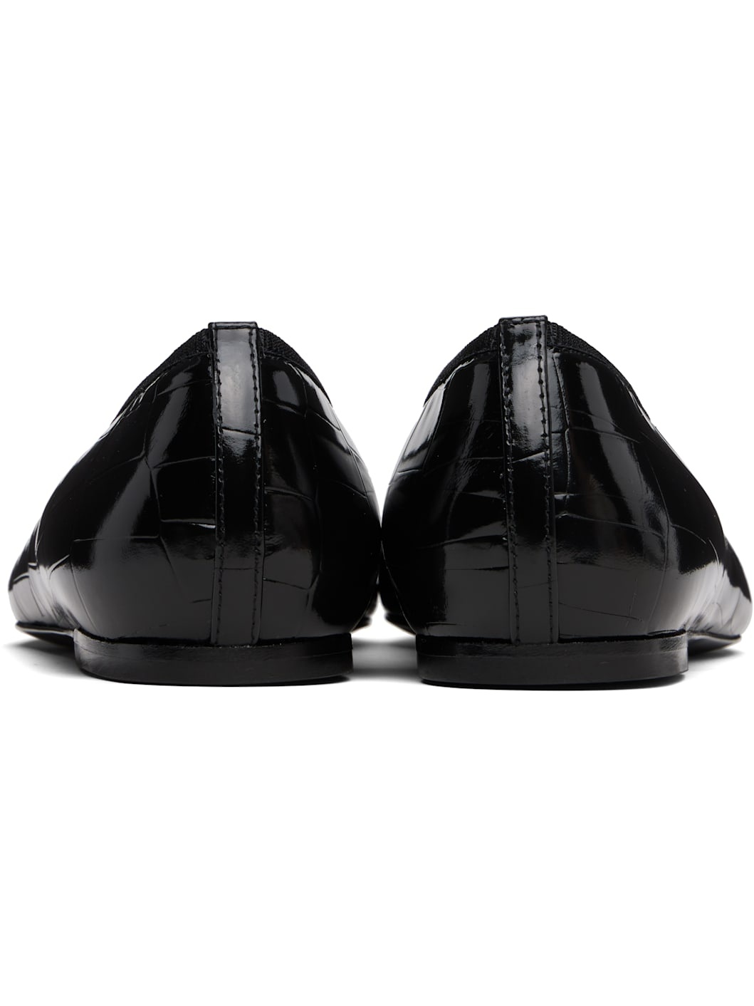 Black Minimalist Croco-Embossed Ballerina Flats - 2