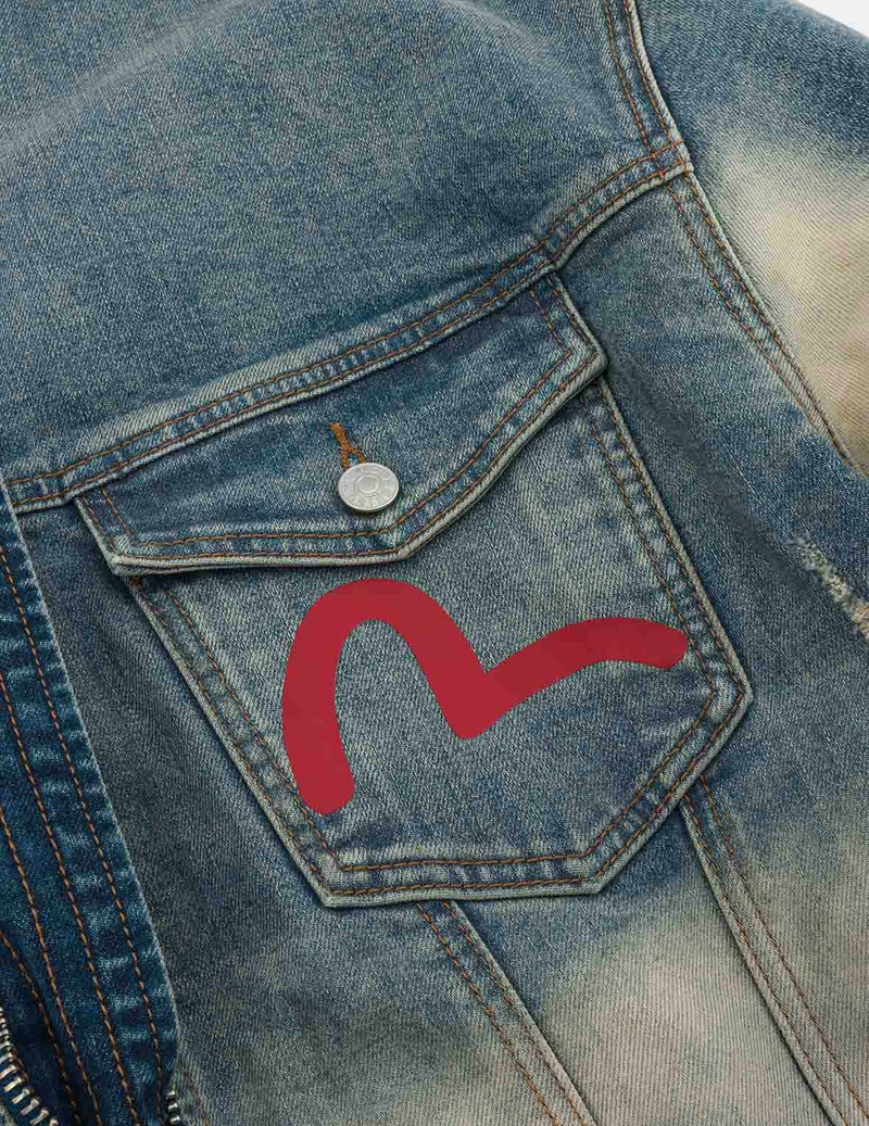 Ebisu Print and Multi-Pocket Loose Fit Biker Denim Jacket 7