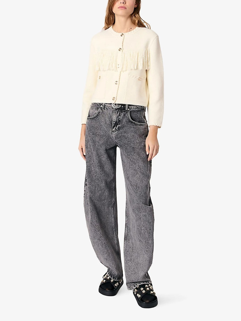 maje Tassel-embellished long-sleeve cotton-blend cardigan outlook