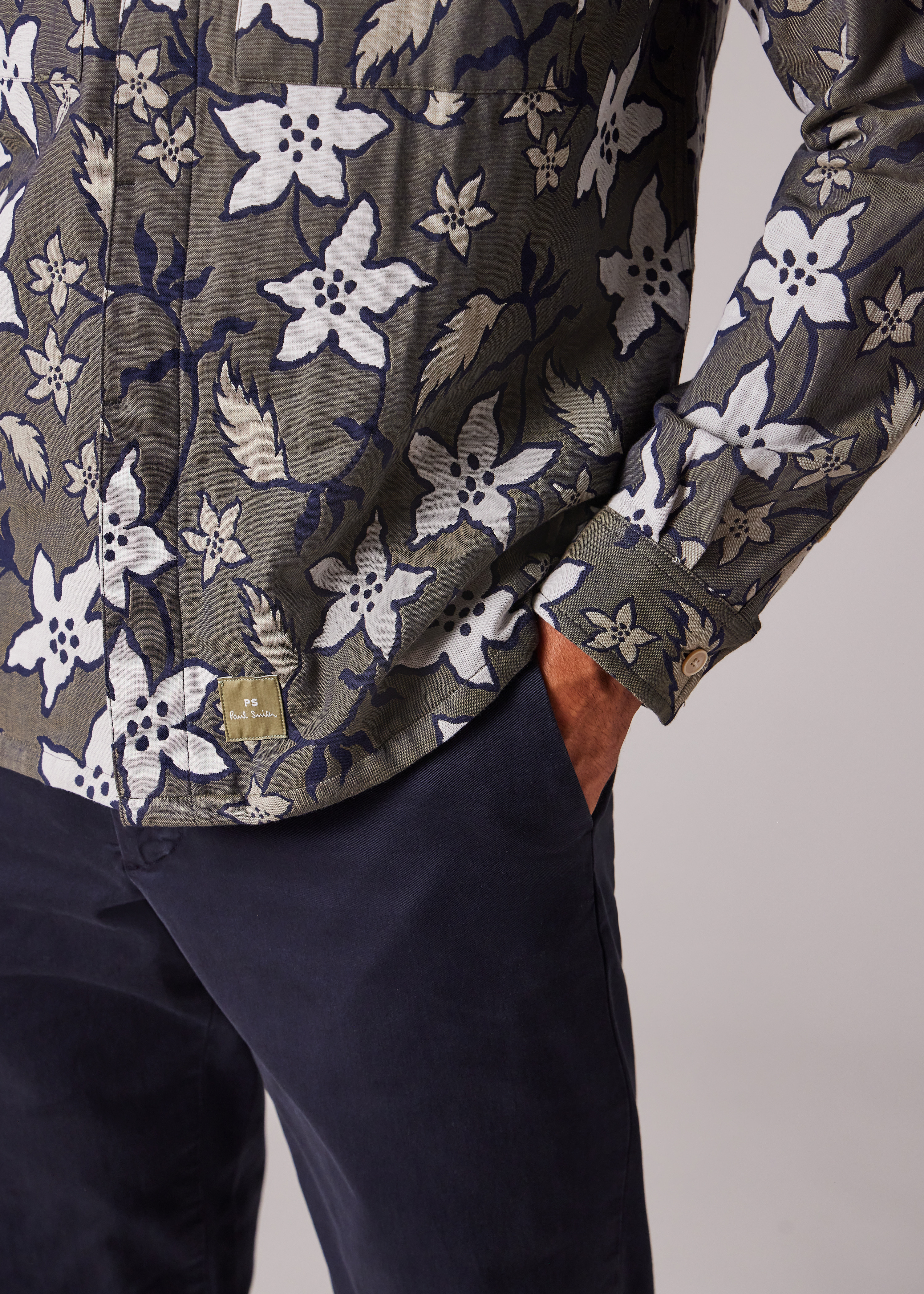 Khaki Floral Double-Face Cotton Shirt - 5