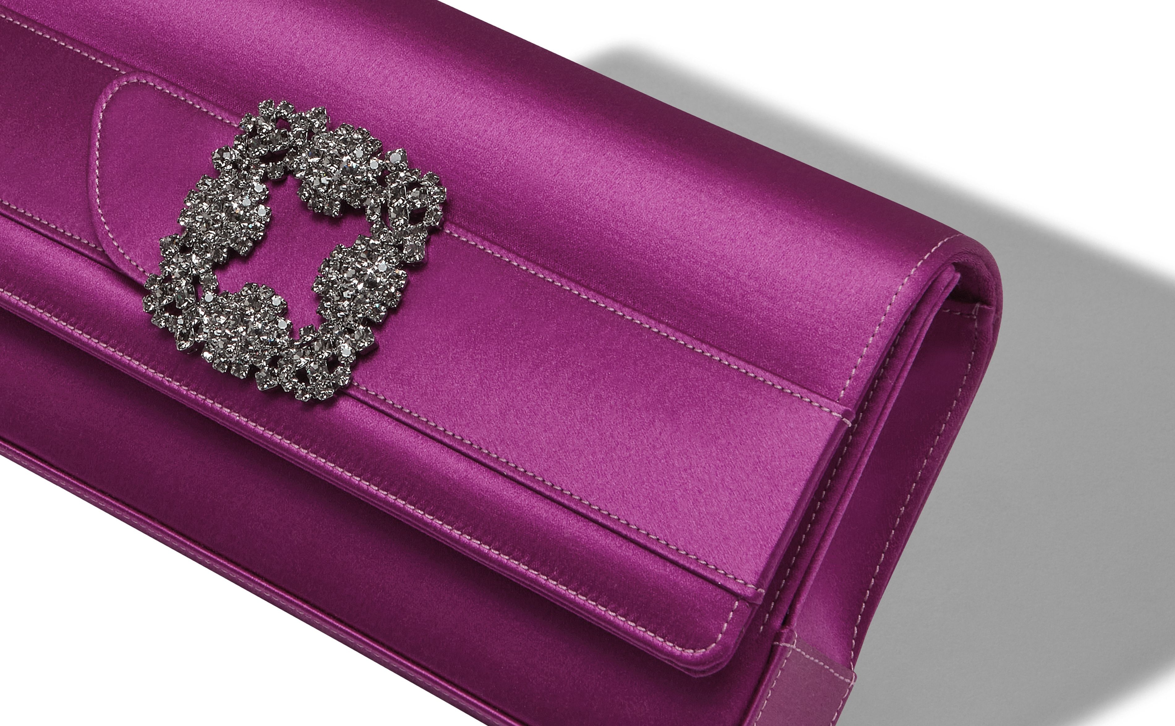 Dark Fuchsia Satin Jewel Buckle Clutch - 4