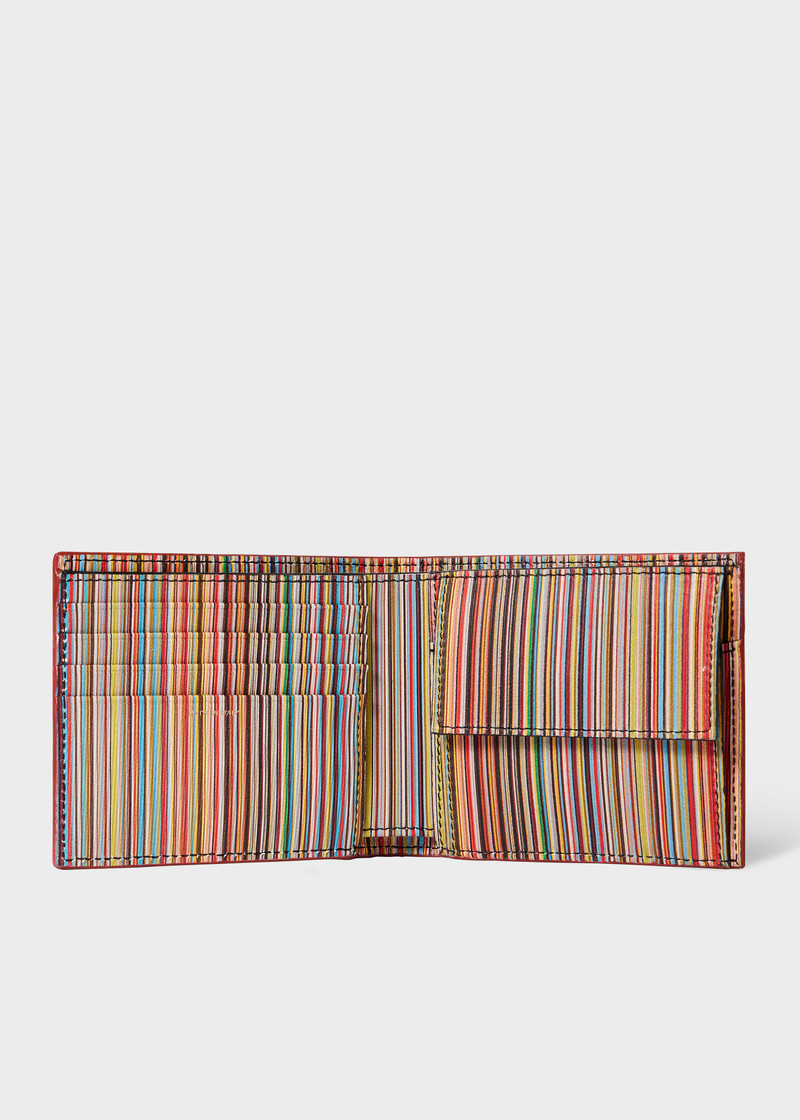 Brick Red Leather 'Signature Stripe' Interior Billfold And Coin Wallet 3