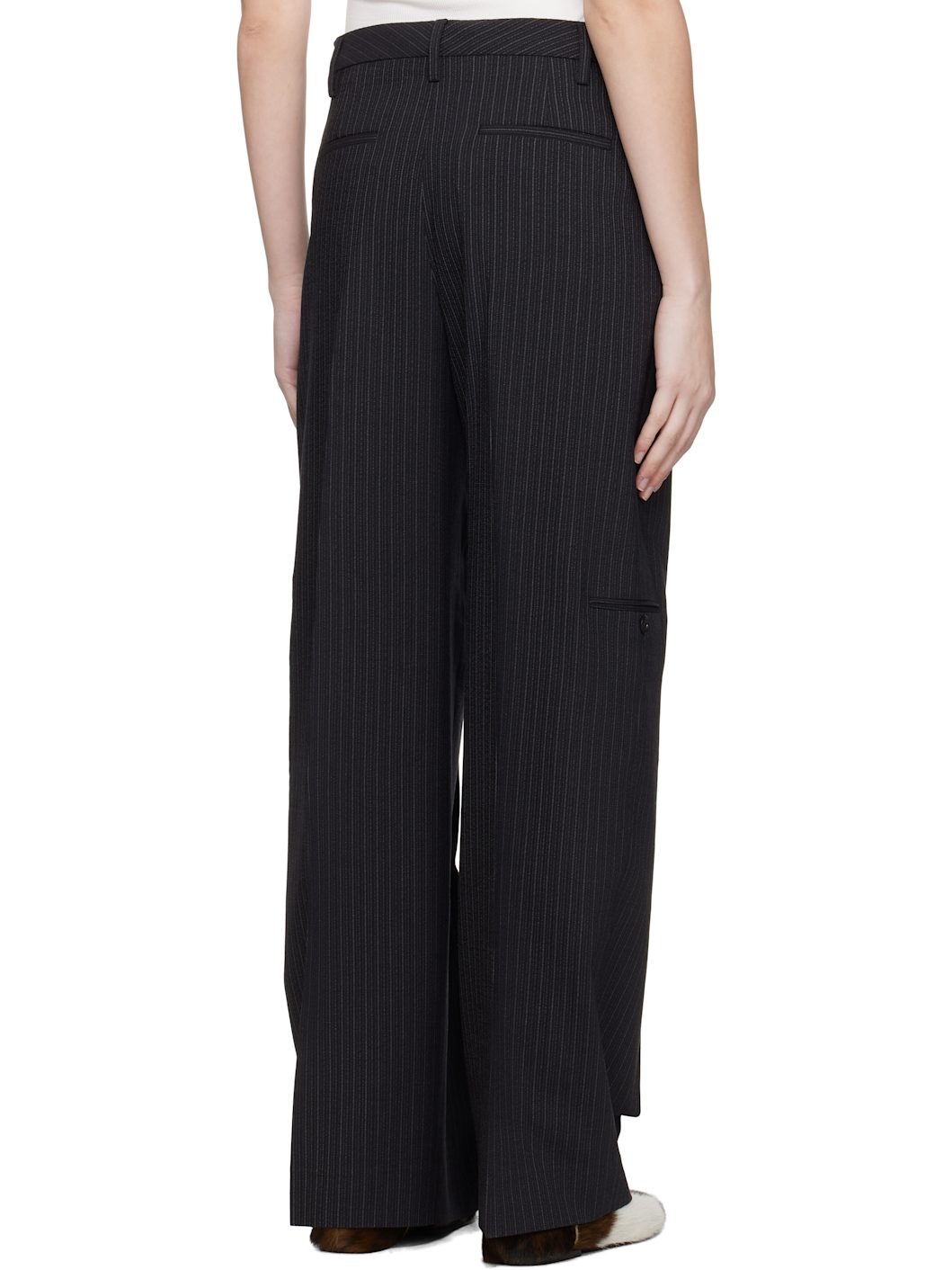 Black Tailored Pinstripe Trousers - 3
