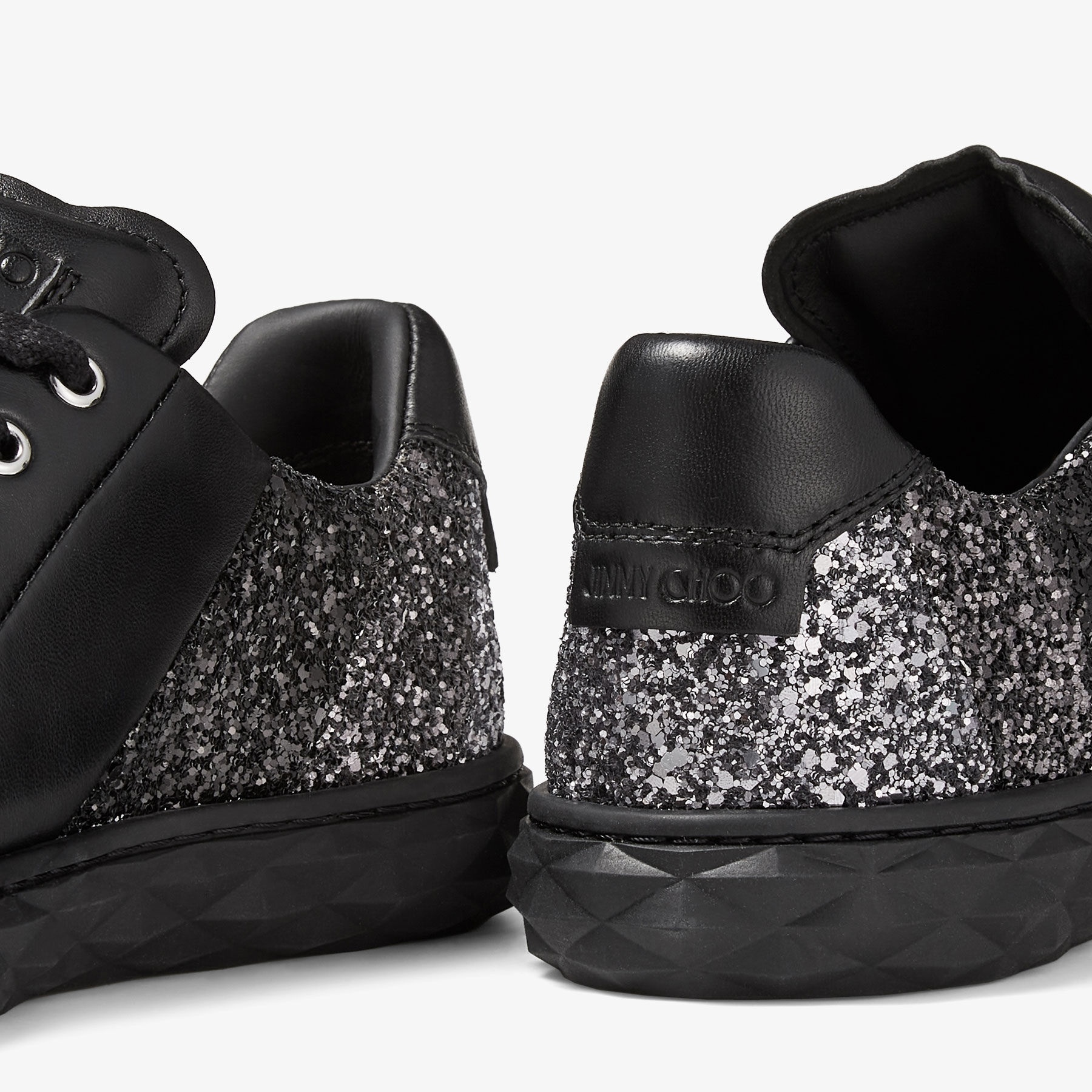 Diamond Light/F
Black Nappa Leather Low-Top Trainers with Glitter Panels - 6
