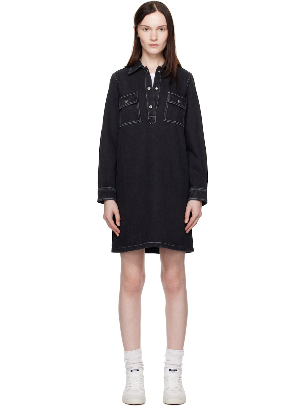 Black Mia Denim Minidress - 1