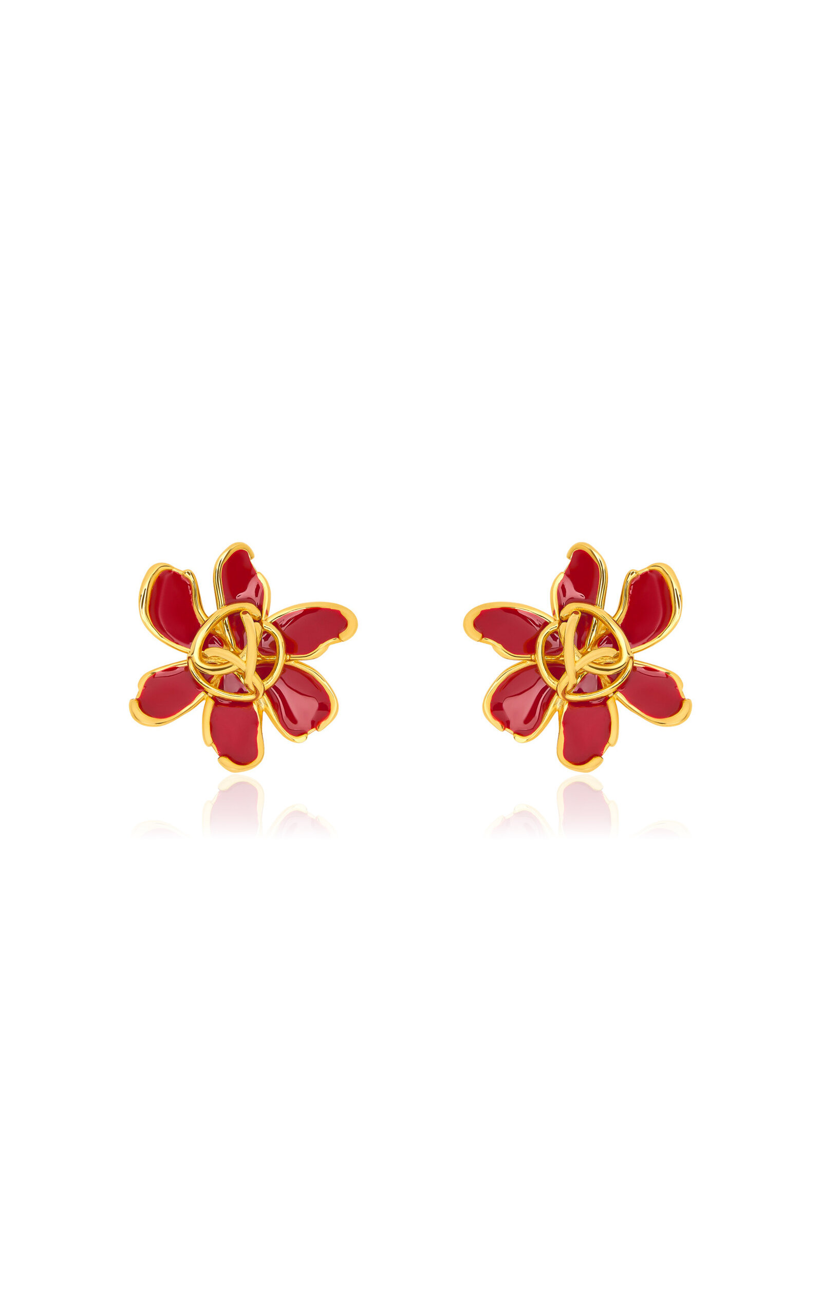 O Enamel Flower Stud Earrings red - 1