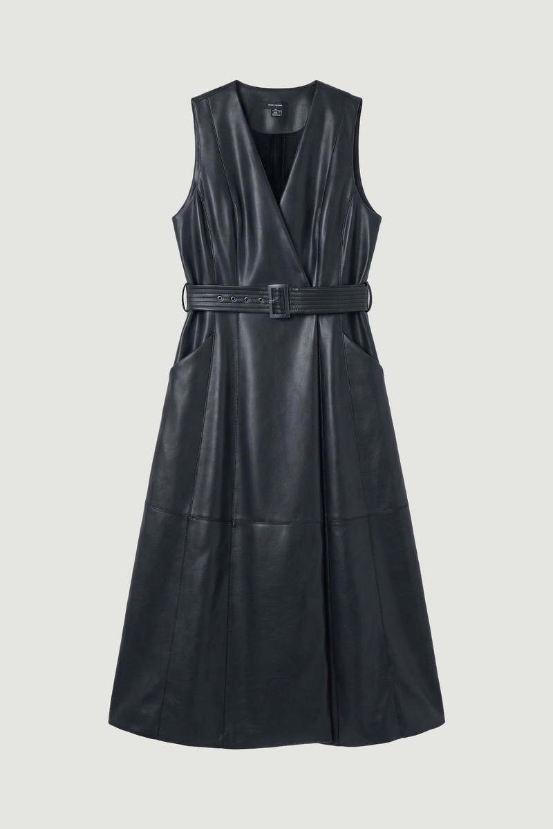 Faux Leather Belted Sleeveless Dress 1