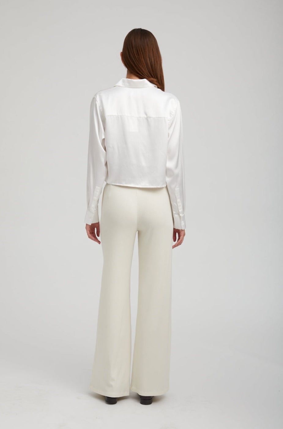 WHITE SILK CROPPED BUTTON DOWN - 3