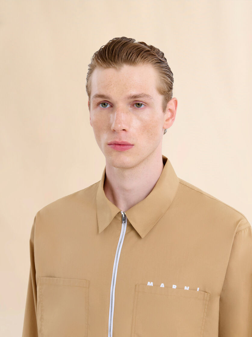 BEIGE ORGANIC POPLIN ZIP SHIRT WITH HIDDEN LOGO - 4