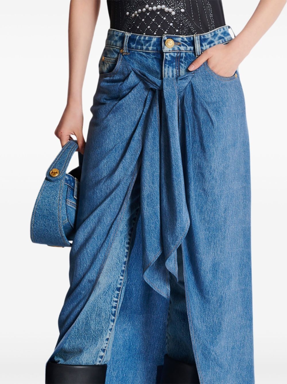draped denim skirt - 2