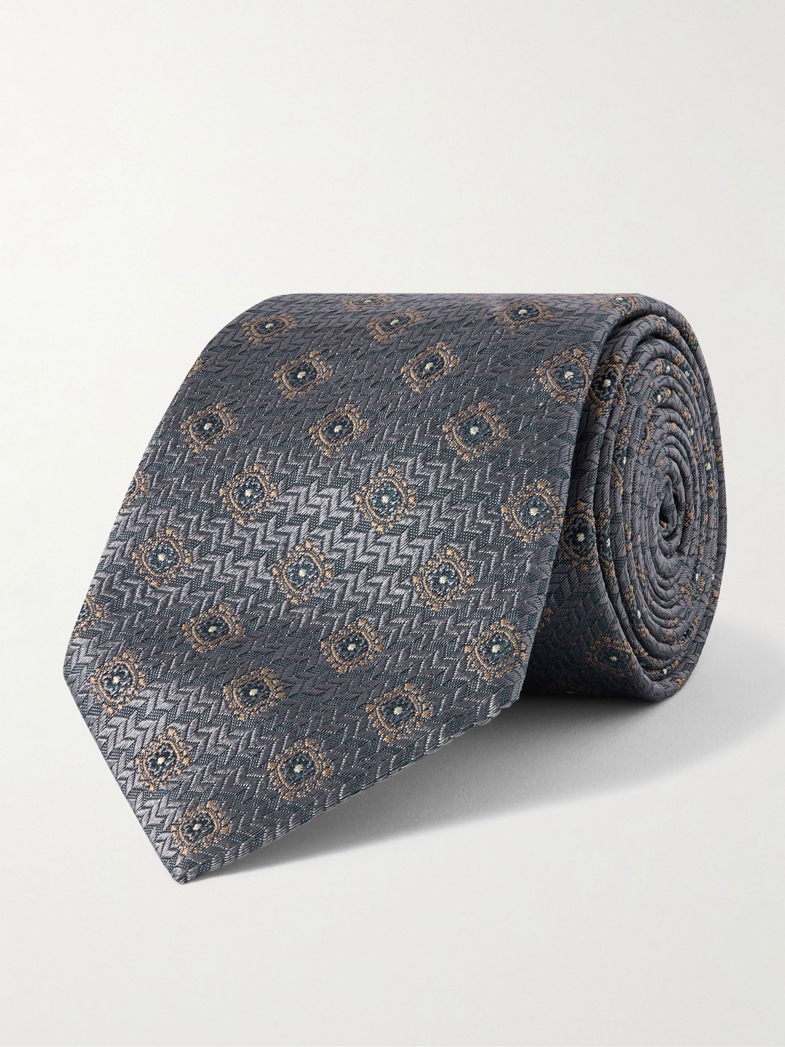 8cm Silk-Jacquard Tie Gray - 1