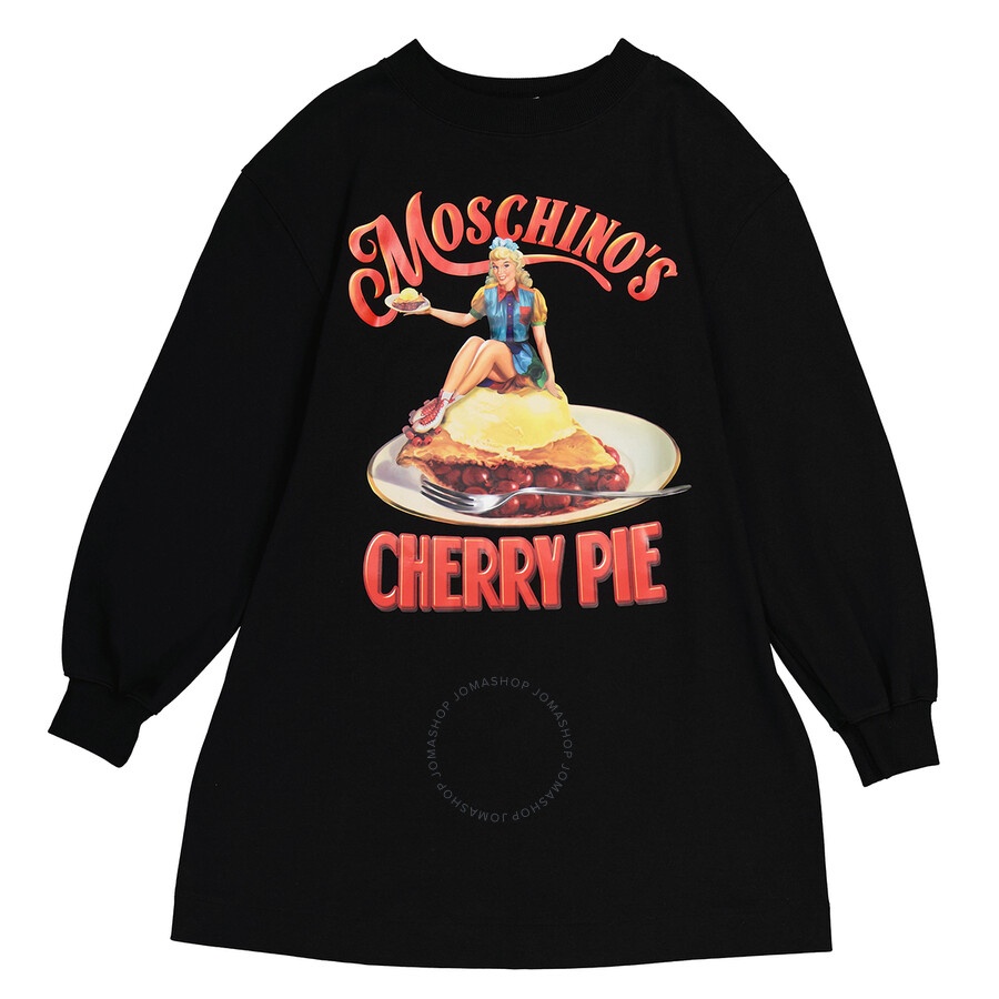 Moschino Black Cherry Pie Print Long-Sleeve Jumper Dress - 1