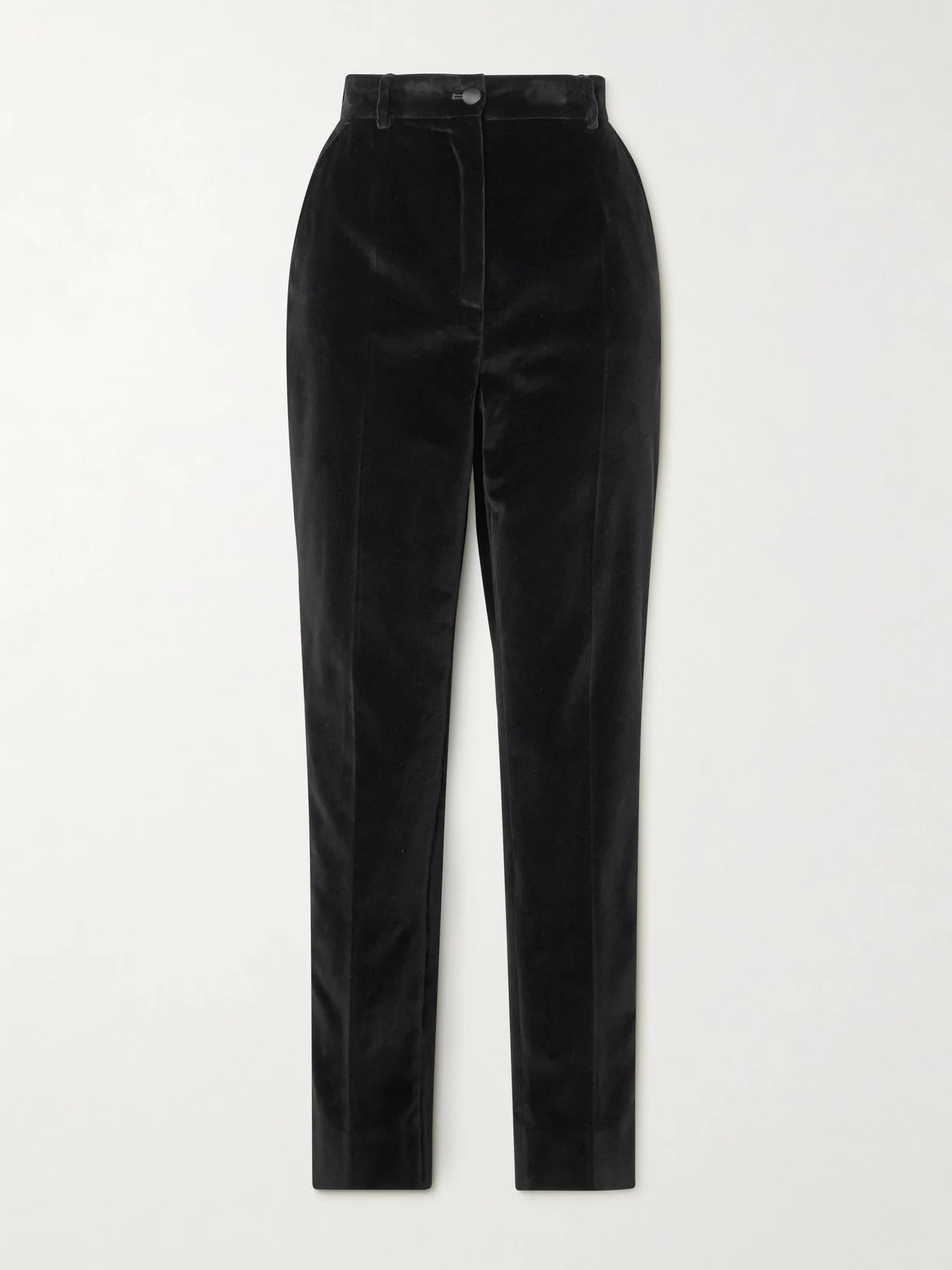 Satin-trimmed Cotton-blend Velvet Slim-leg Pants - 1