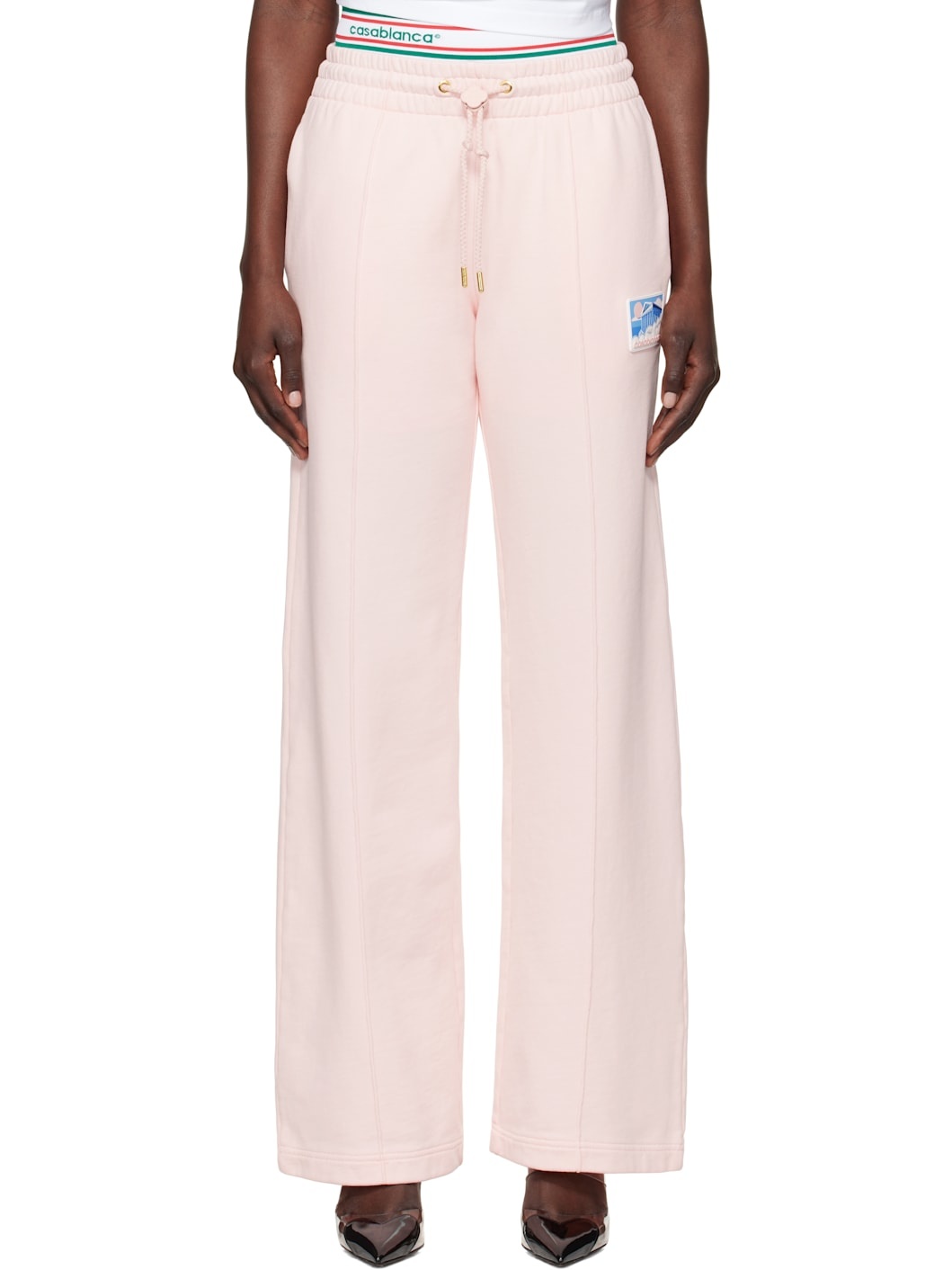 Pink Greek Temple Patch Open Hem Lounge Pants - 1