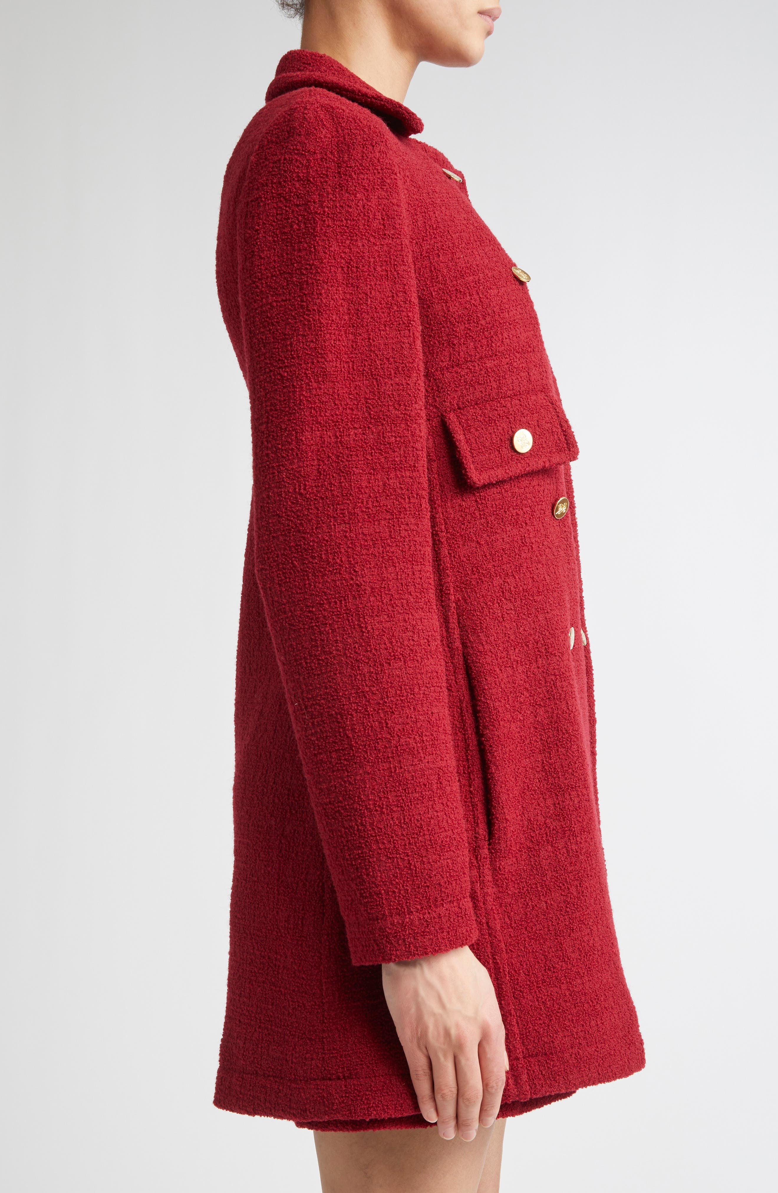 Giambattista Valli Double Breasted Wool Blend Bouclé Jacket in Titan Red at Nordstrom - 4