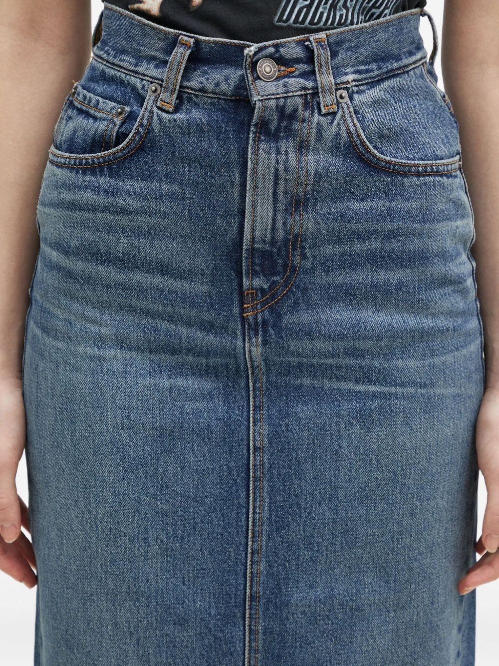 high-waisted denim midi skirt - 4