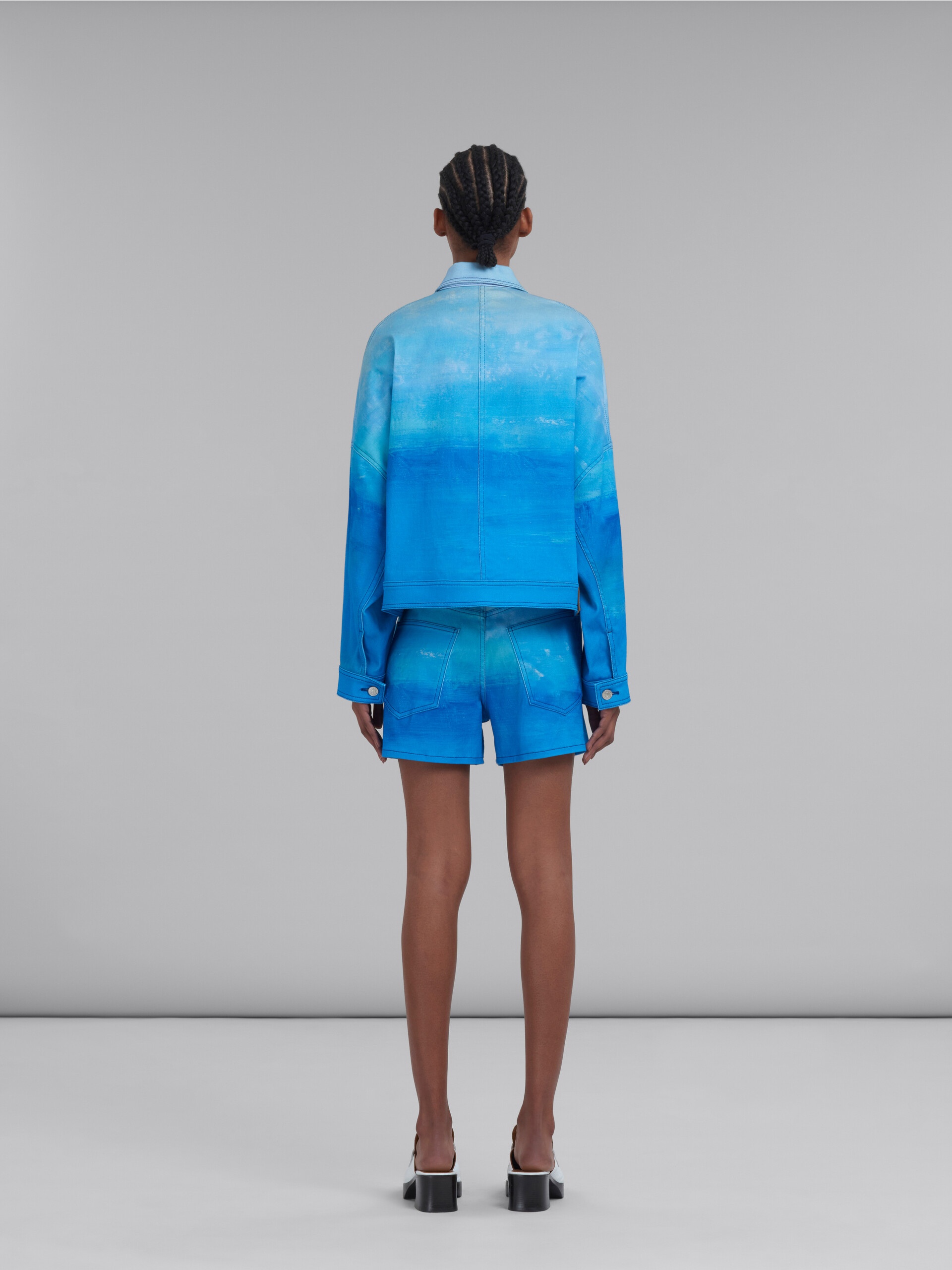 BLUE COTTON DRILL JACKET WITH NOTTE GIORNO PRINT - 3