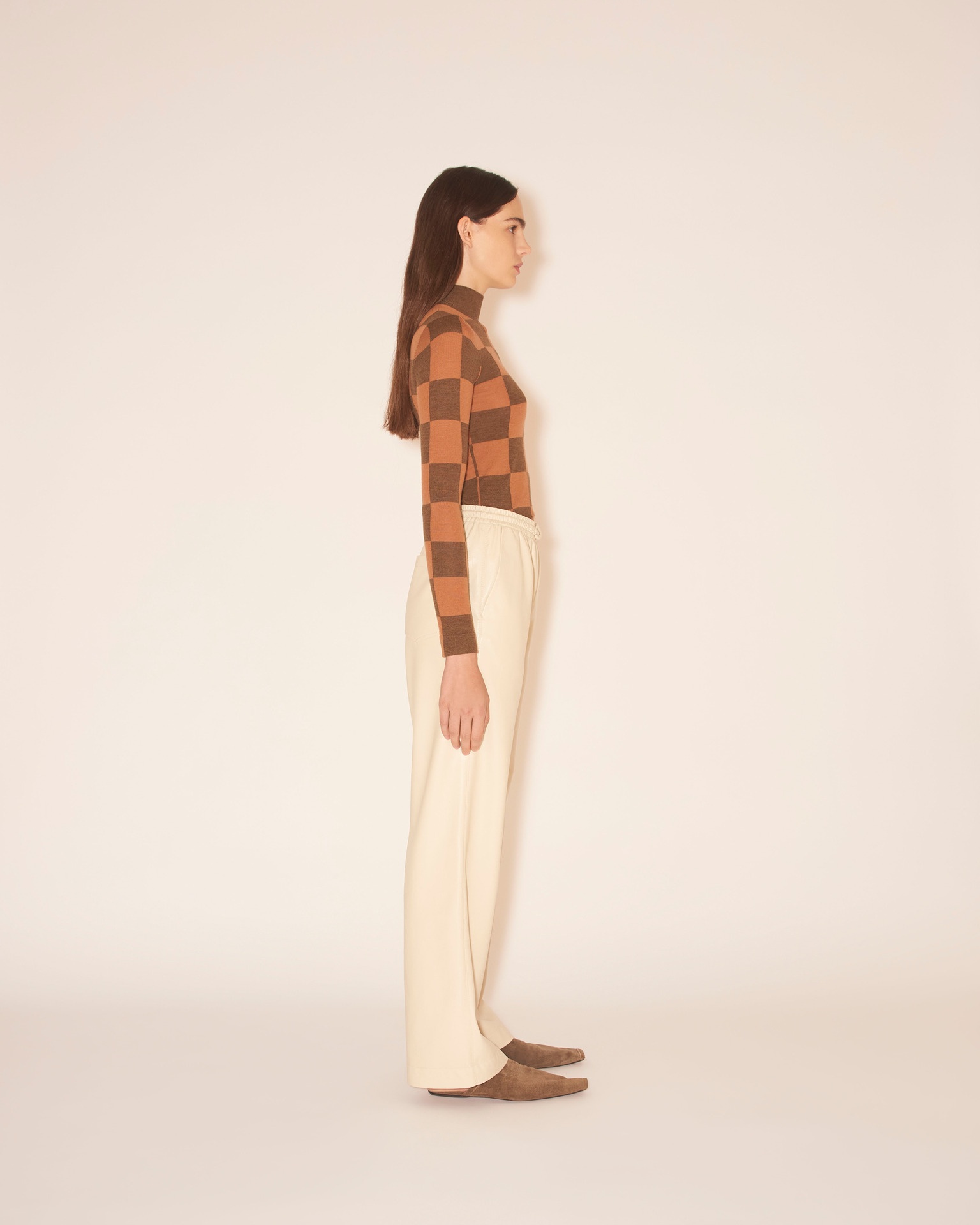 CALIE - OKOBOR™ alt-leather drawstring waist trousers - Chalk - 5