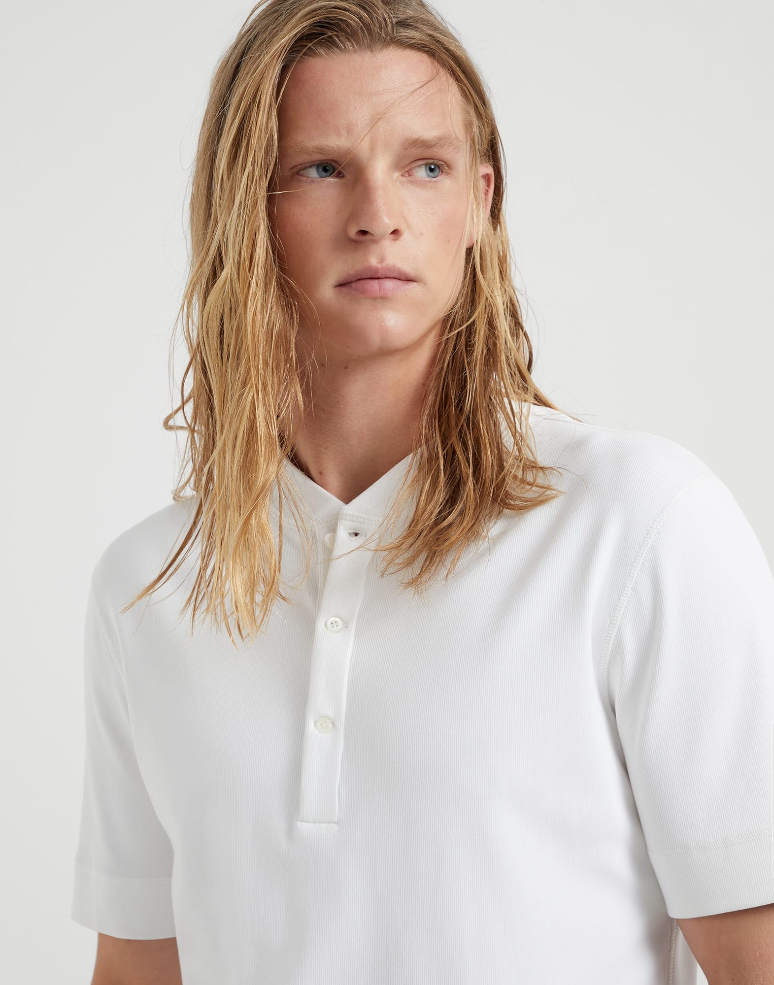 Ribbed stretch cotton and modal jersey T-shirt with Henley collar - 3