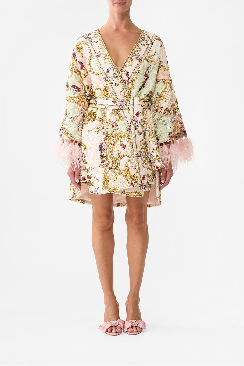 CAMILLA LAYER WITH TIE BELT AND FEATHERS outlook