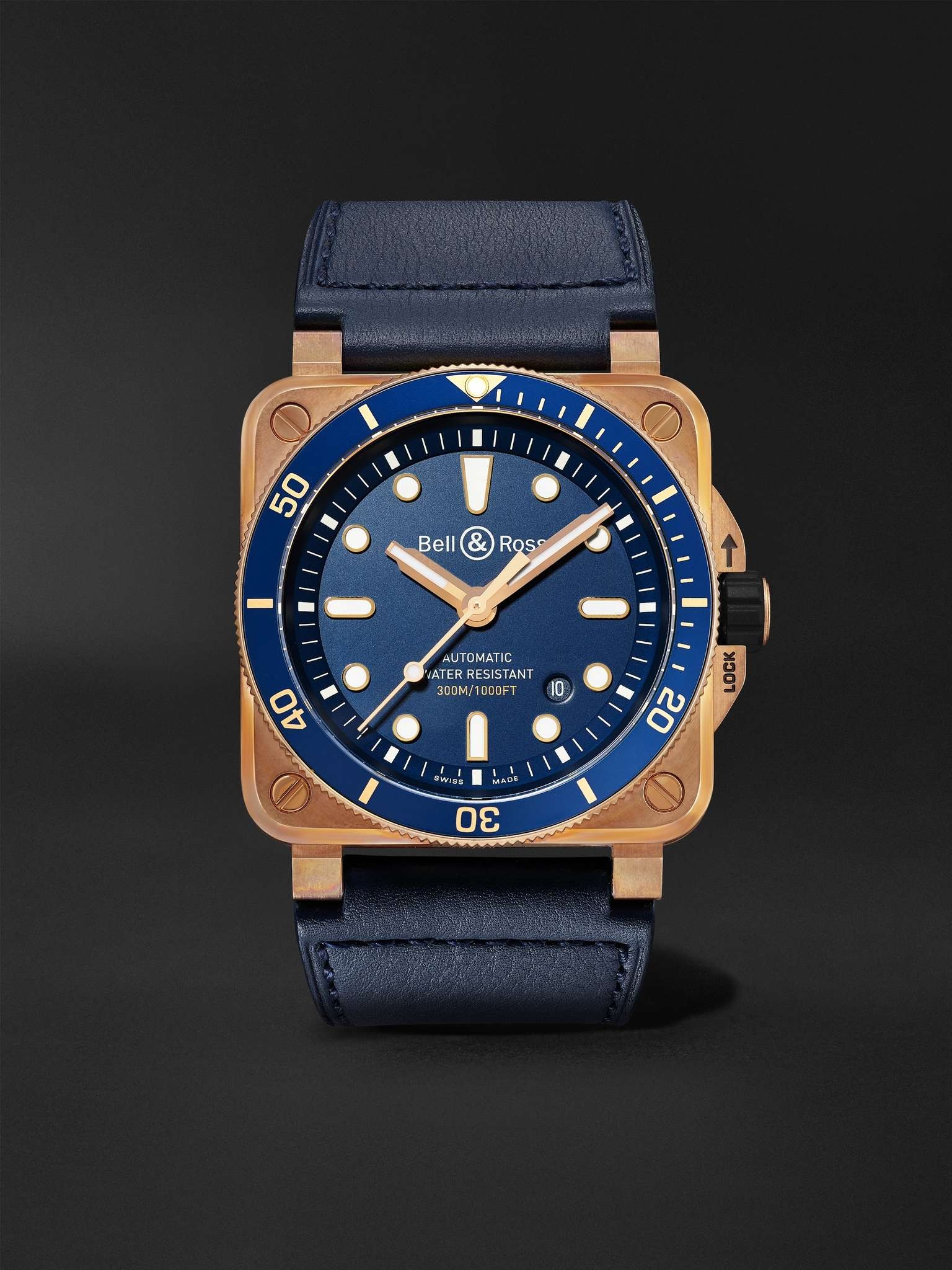 BR 03-92 Limited Edition Diver Blue Bronze Automatic 42mm Bronze and Leather Watch, Ref. No. BR0392- - 1