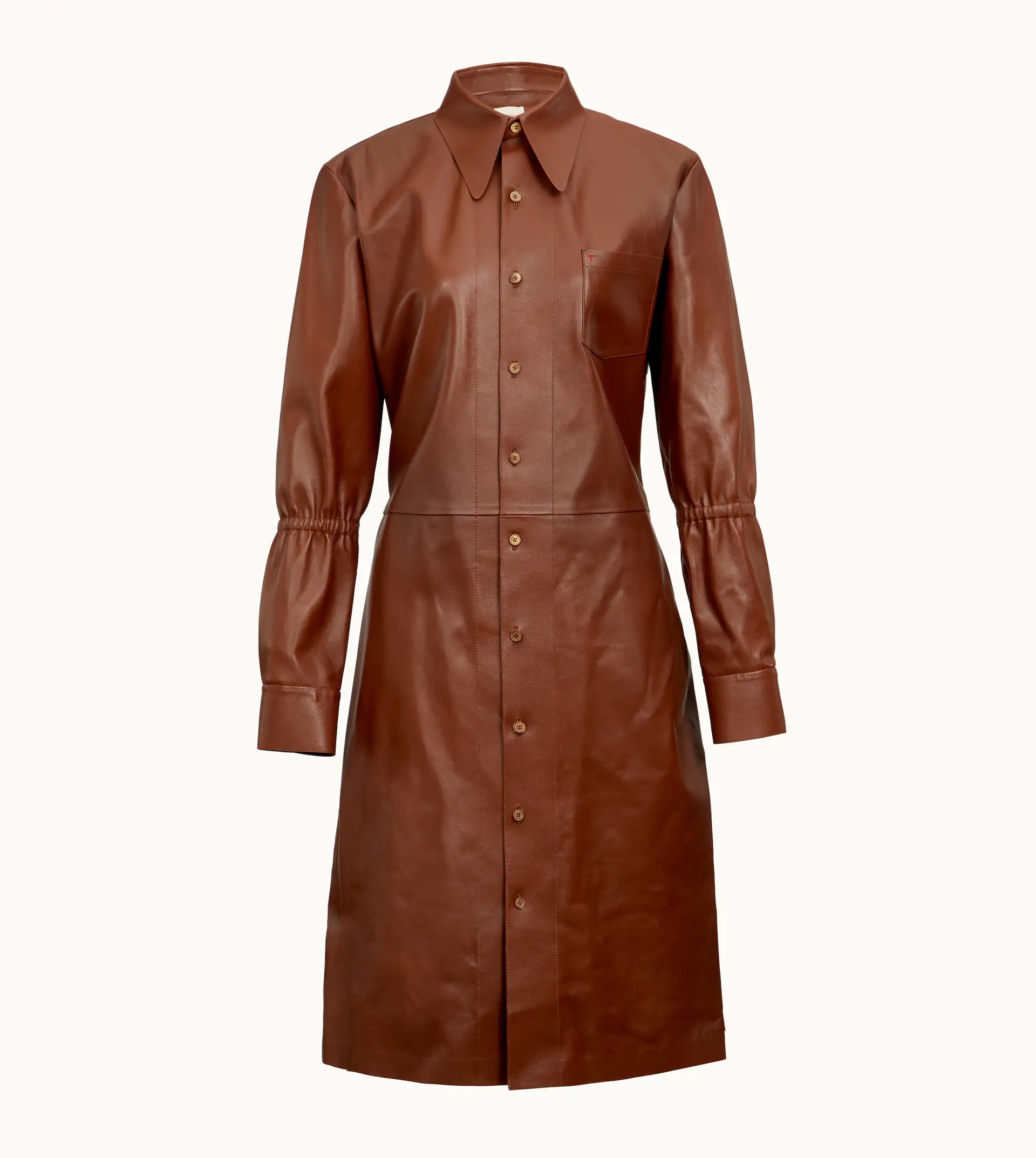 LEATHER SHIRT DRESS - BROWN - 1