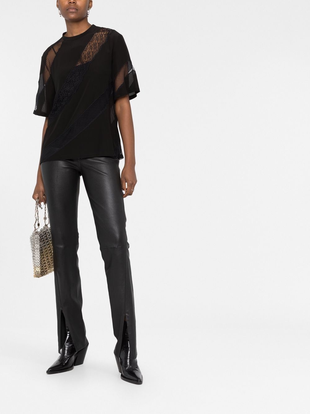 lace-panelled T-shirt - 2