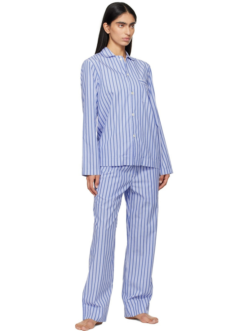 TEKLA White & Blue Poplin Long-Sleeved Pyjama Shirt outlook
