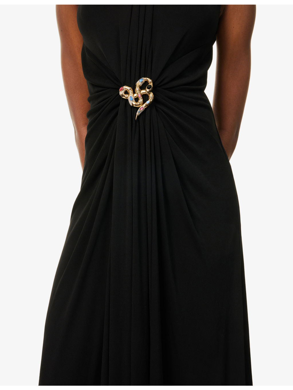 Gathered High Neck Woven Midi Dress - 5