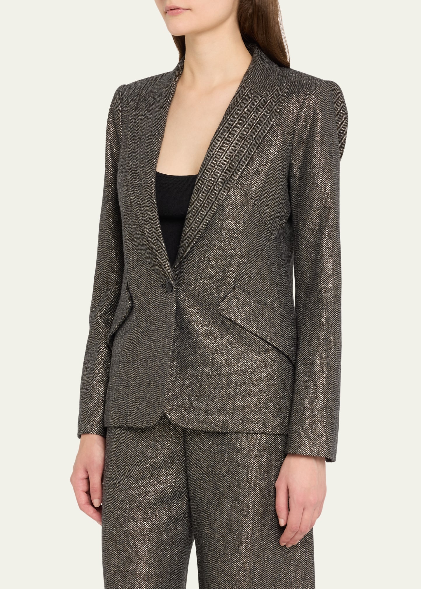 Chamberlain Metallic Herringbone Single-Breasted Blazer - 4