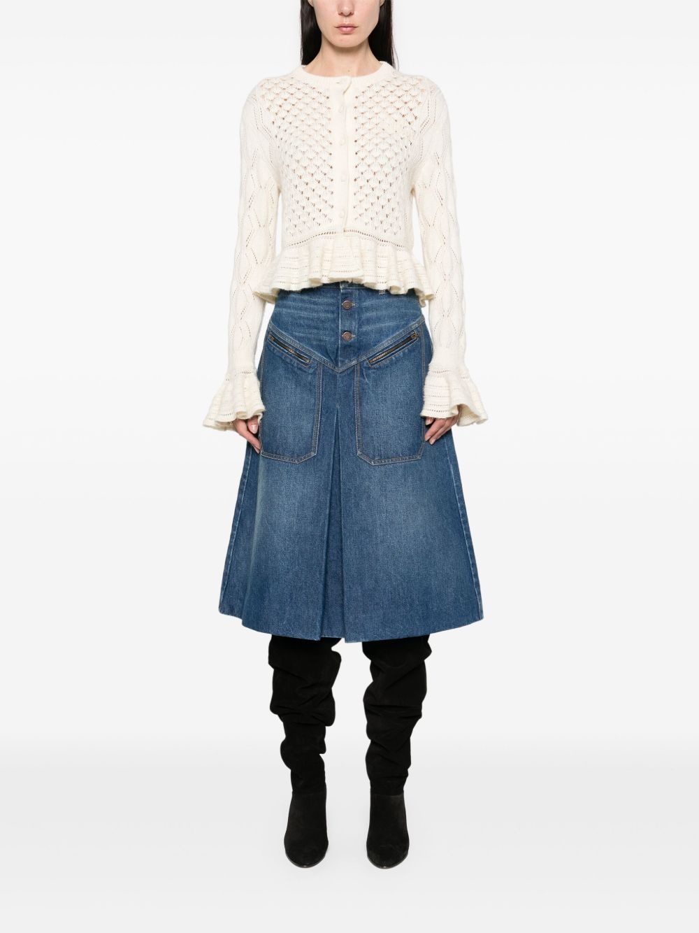 open-knit ruffled cardigan - 2