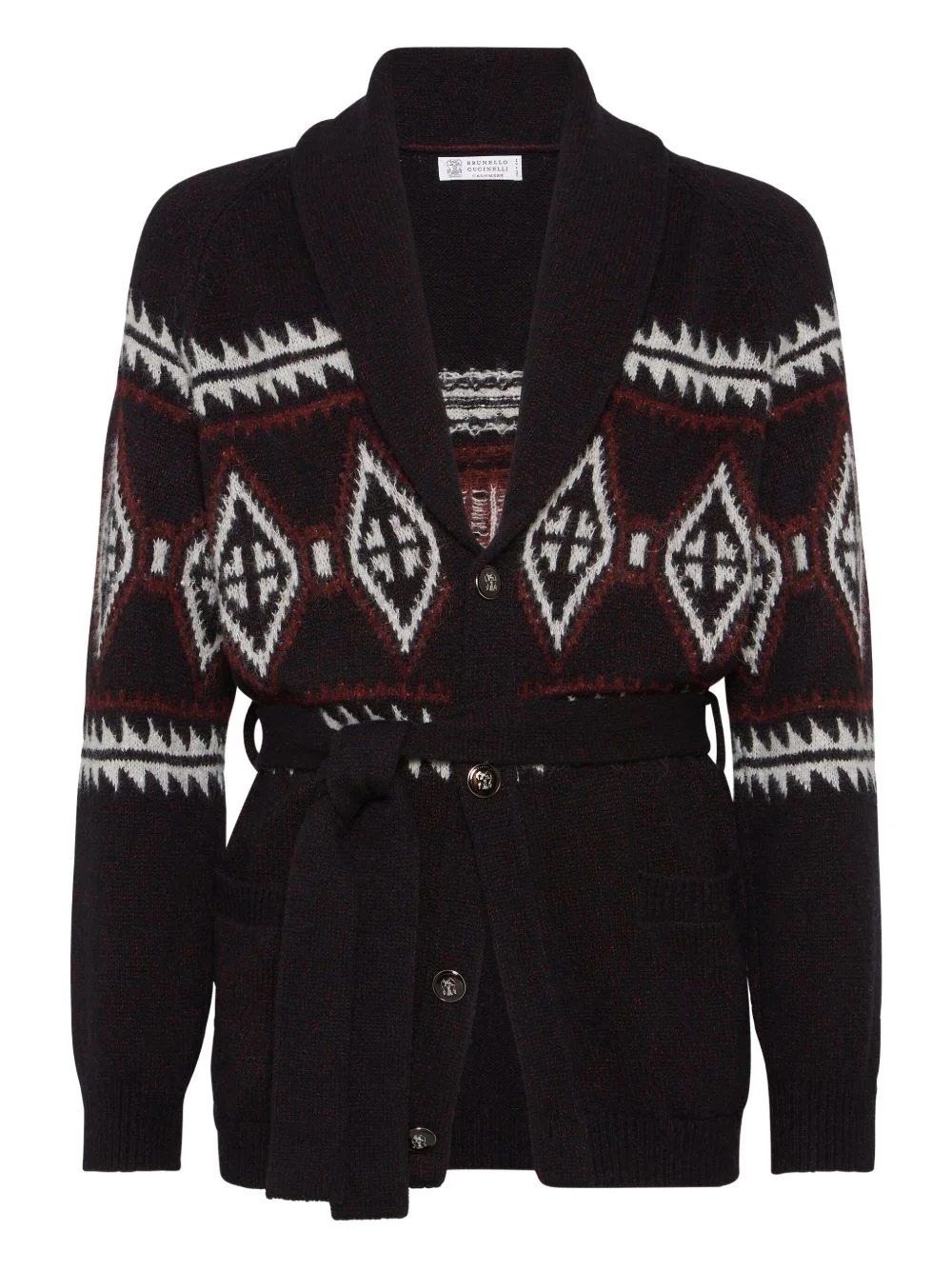 geometric-jacquard belted cardigan - 1
