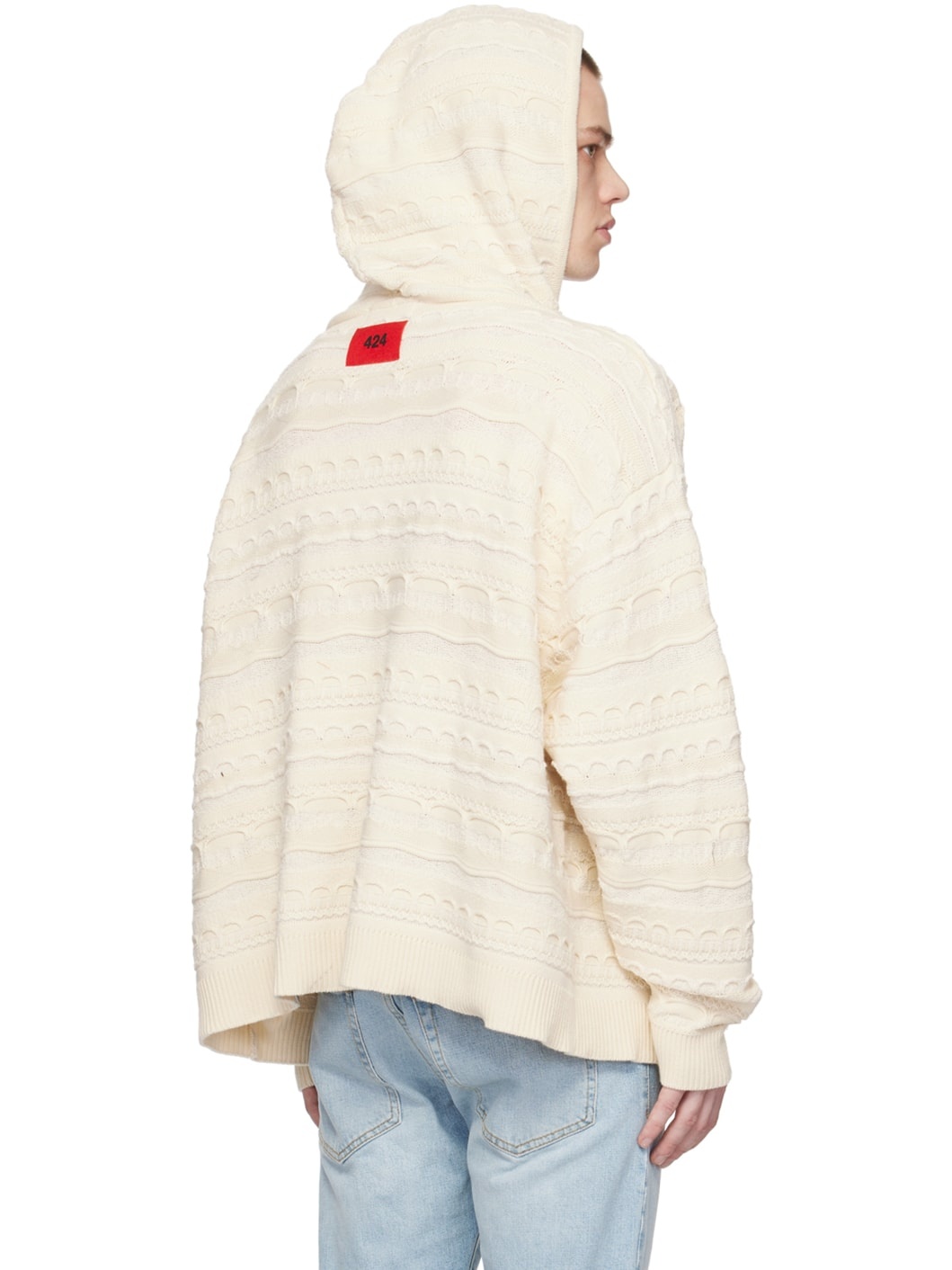 Beige Textured Hoodie - 3