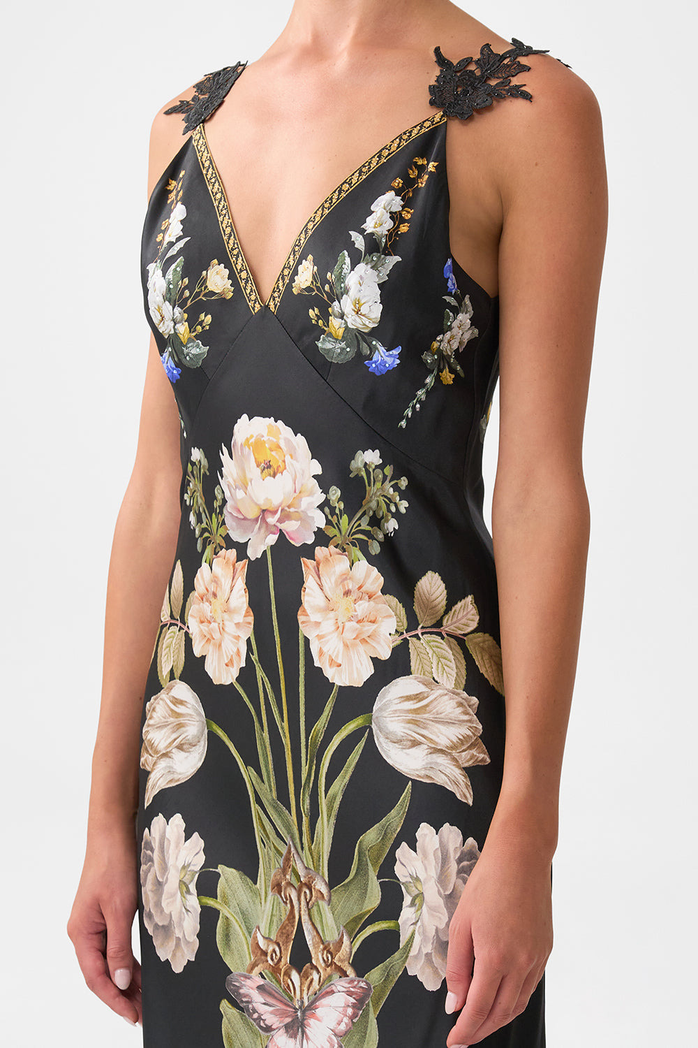 V NECK FULL LENGTH BIAS SLIP DRESS - 5