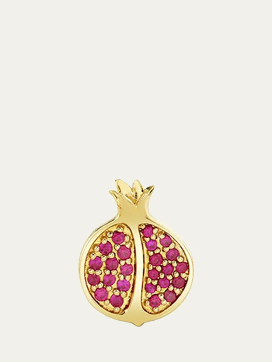 14K Ruby Pomegranate Stud Earring, Single (Left) - 1