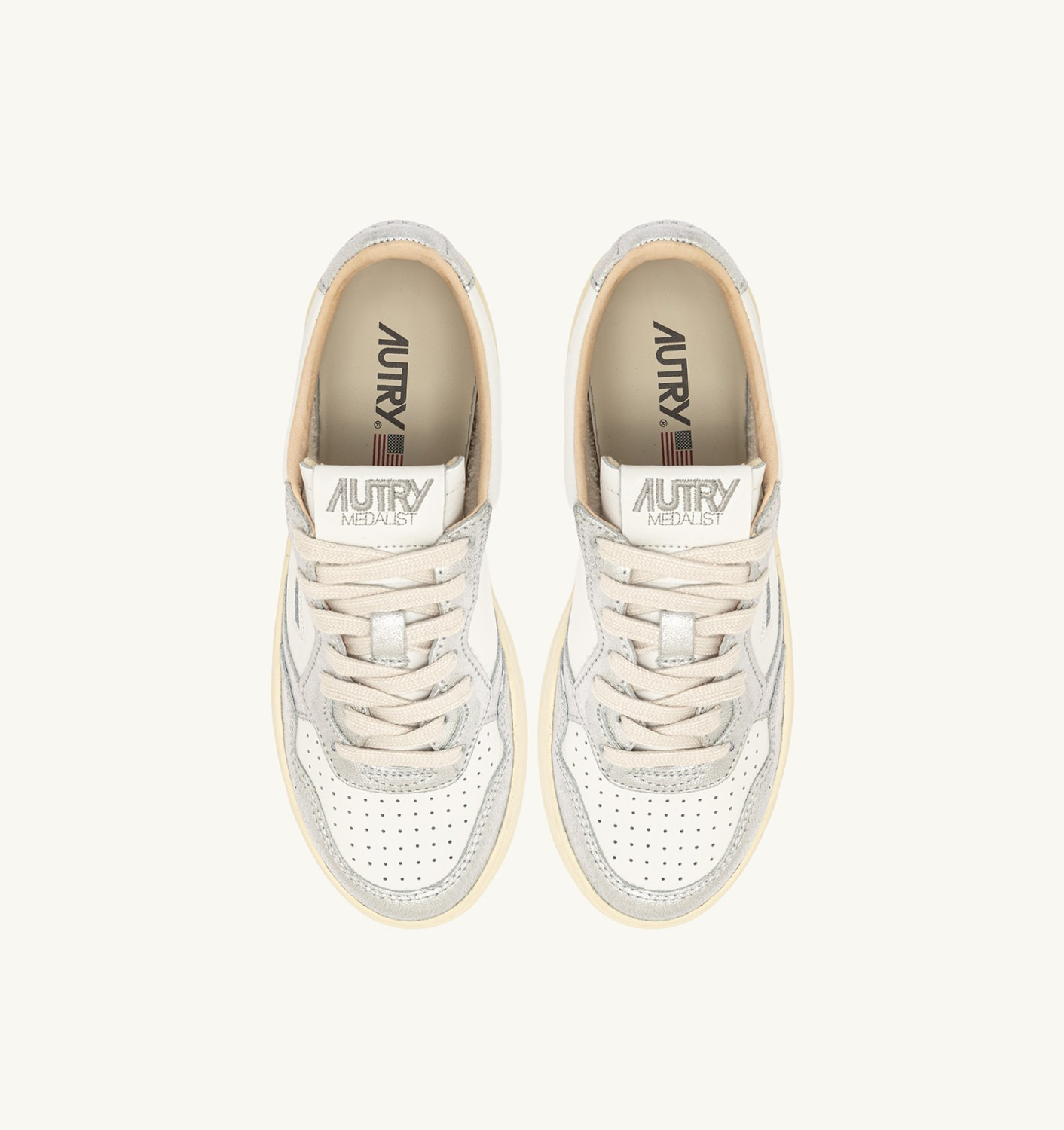 MEDALIST LOW BICOLOR SNEAKERS IN WHITE AND SILVER LEATHER - 5