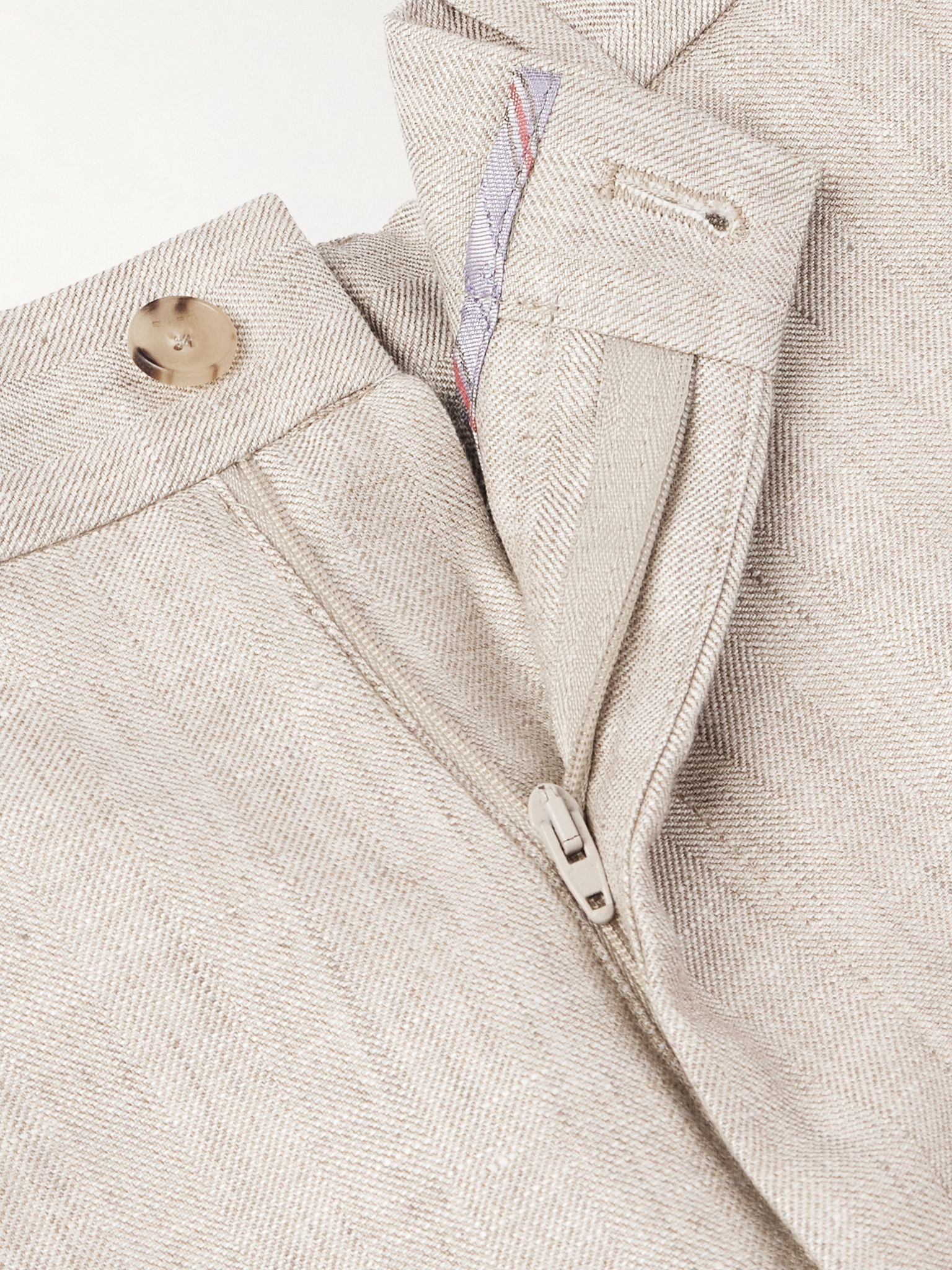 Tapered Linen and Wool-Blend Trousers Beige - 6
