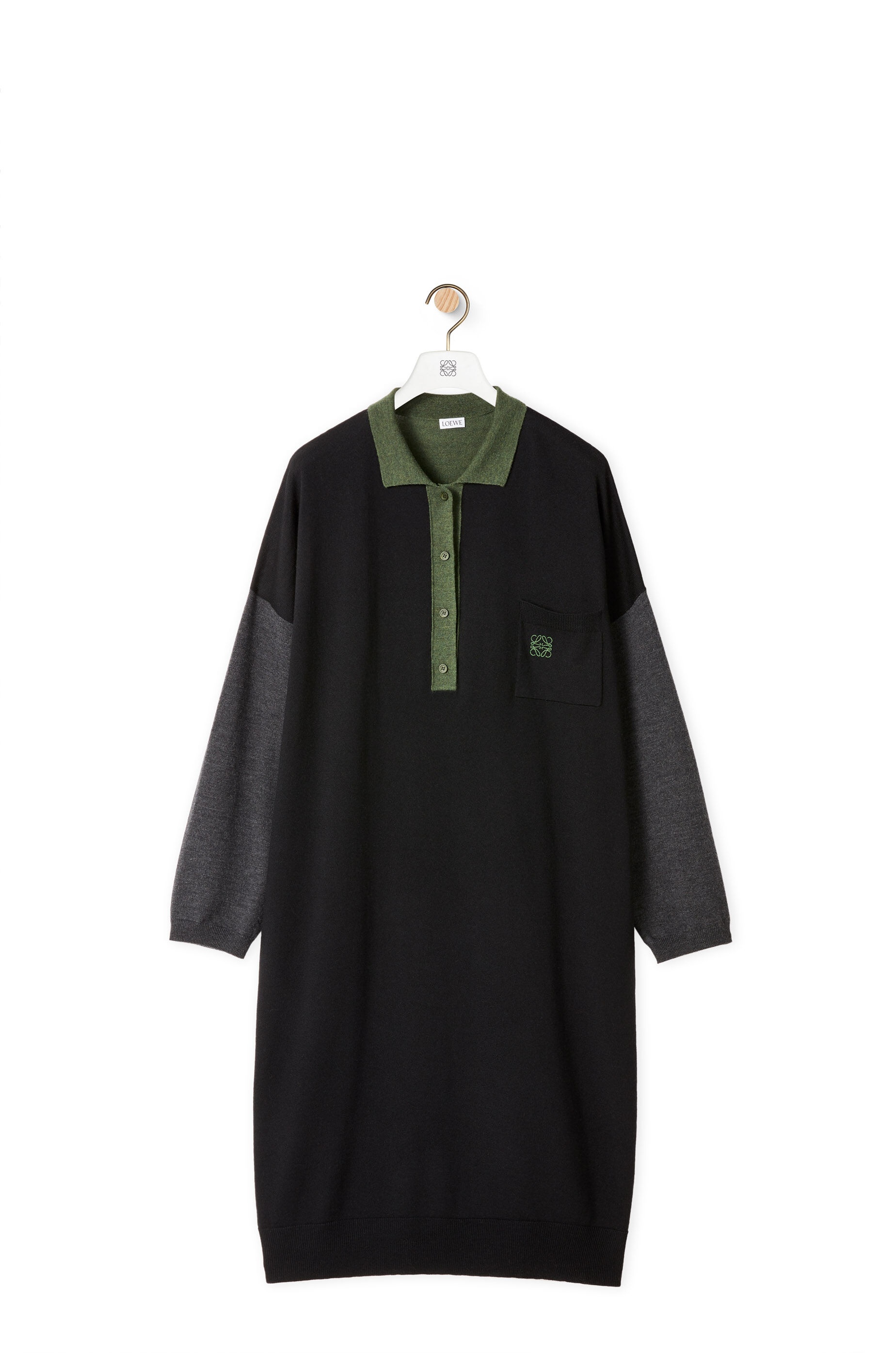 Anagram embroidered oversize polo collar dress in wool - 1