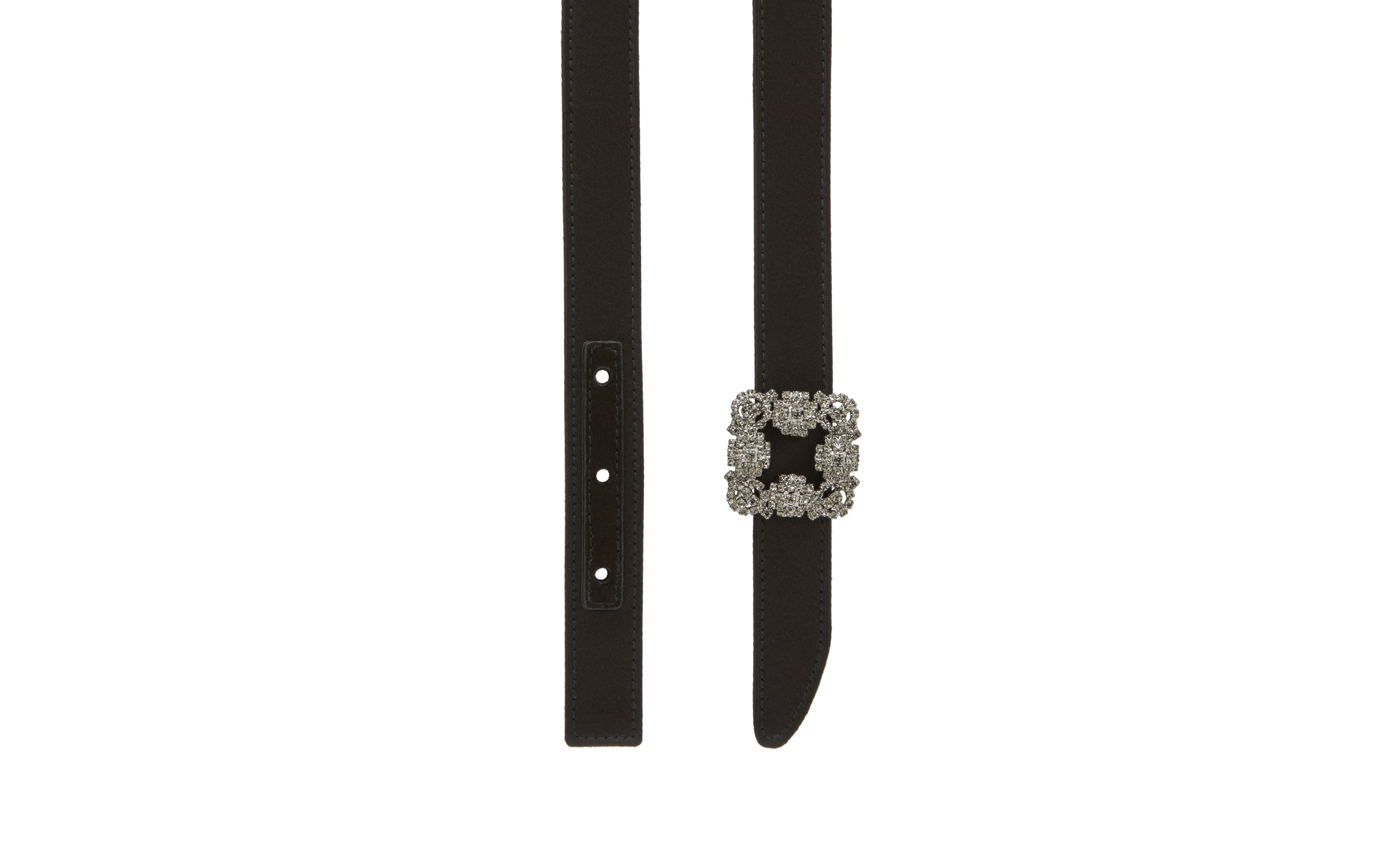 Black Satin Crystal Buckled Belt - 3