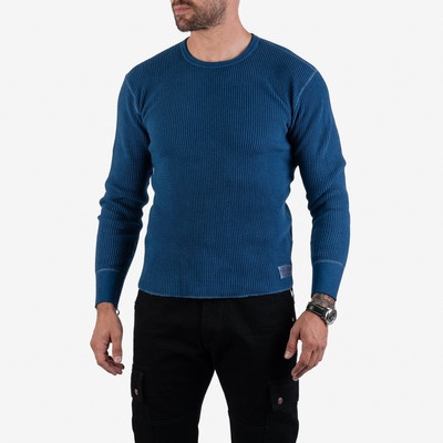 Iron Heart IHTL-1301-IND Waffle Knit Long Sleeved Crew Neck Thermal Top - Indigo Dyed outlook