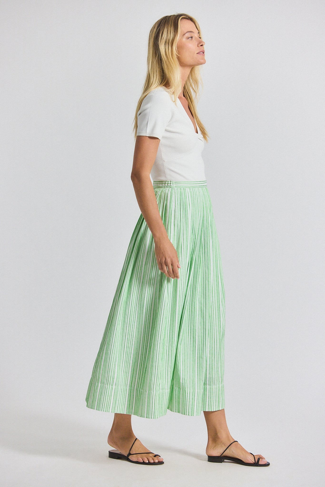 ALEXIA PINTUCK STRIPE SHIRTING PLEATED MAXI SKIRT - 4