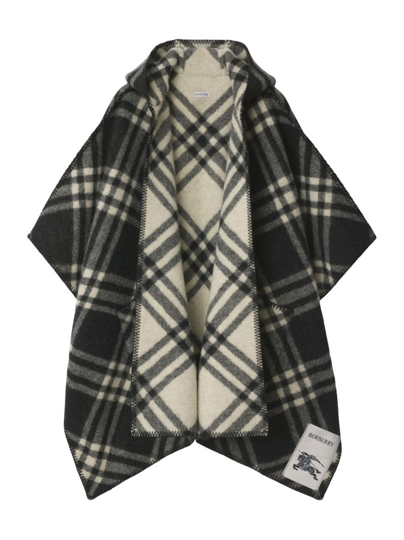 hooded check wool cape 1