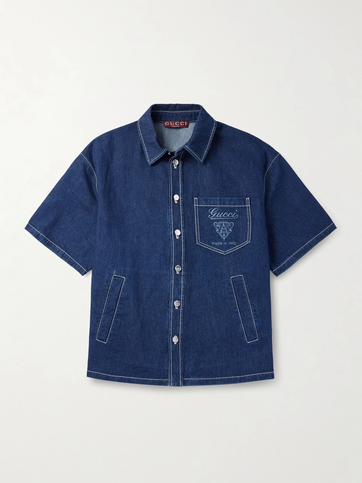 Oversized Logo-Print Denim Shirt Mid denim - 1