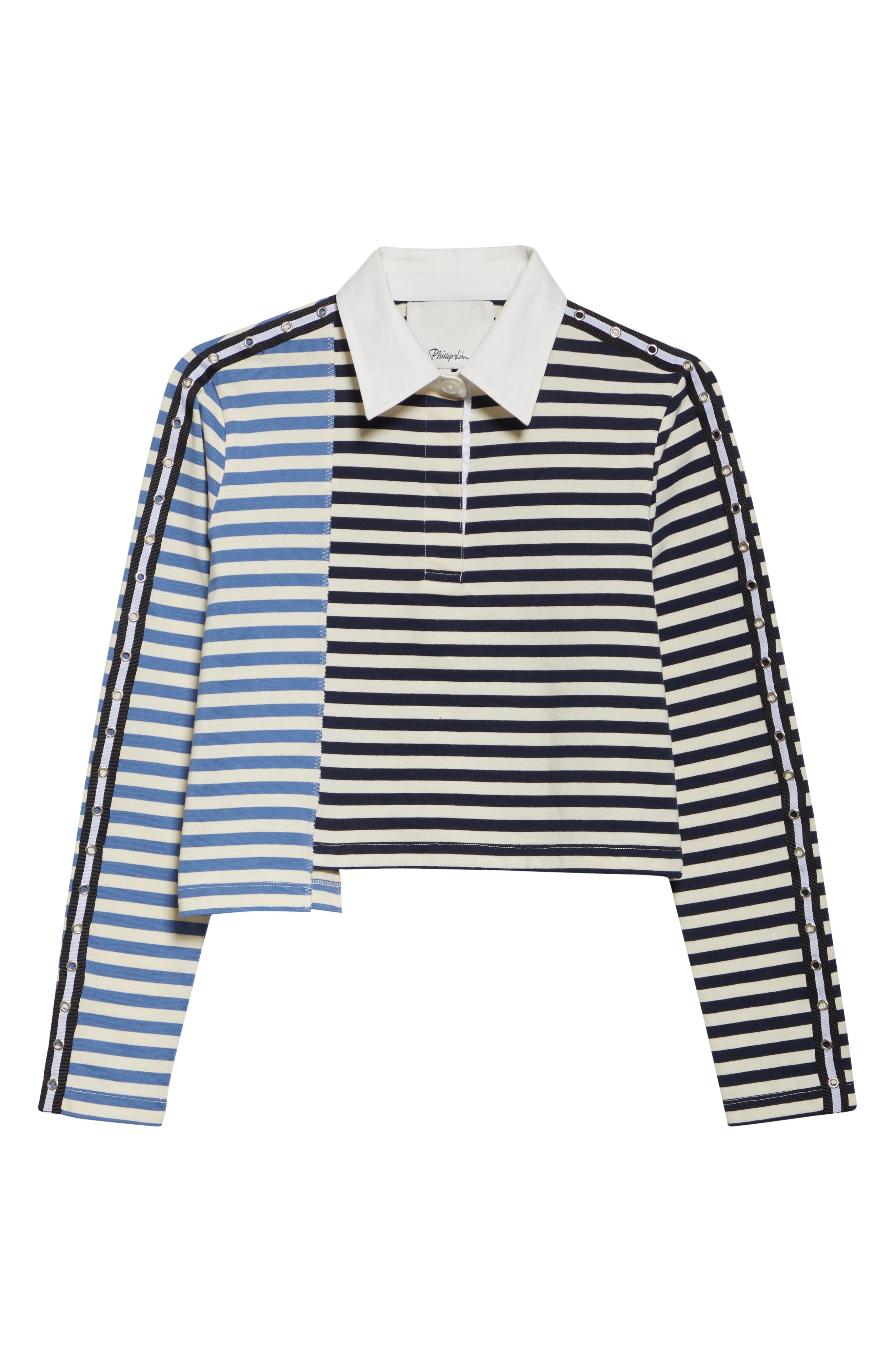 3.1 Phillip Lim Stripe Long Sleeve Cotton Polo Shirt in Midnight Multi at Nordstrom - 6