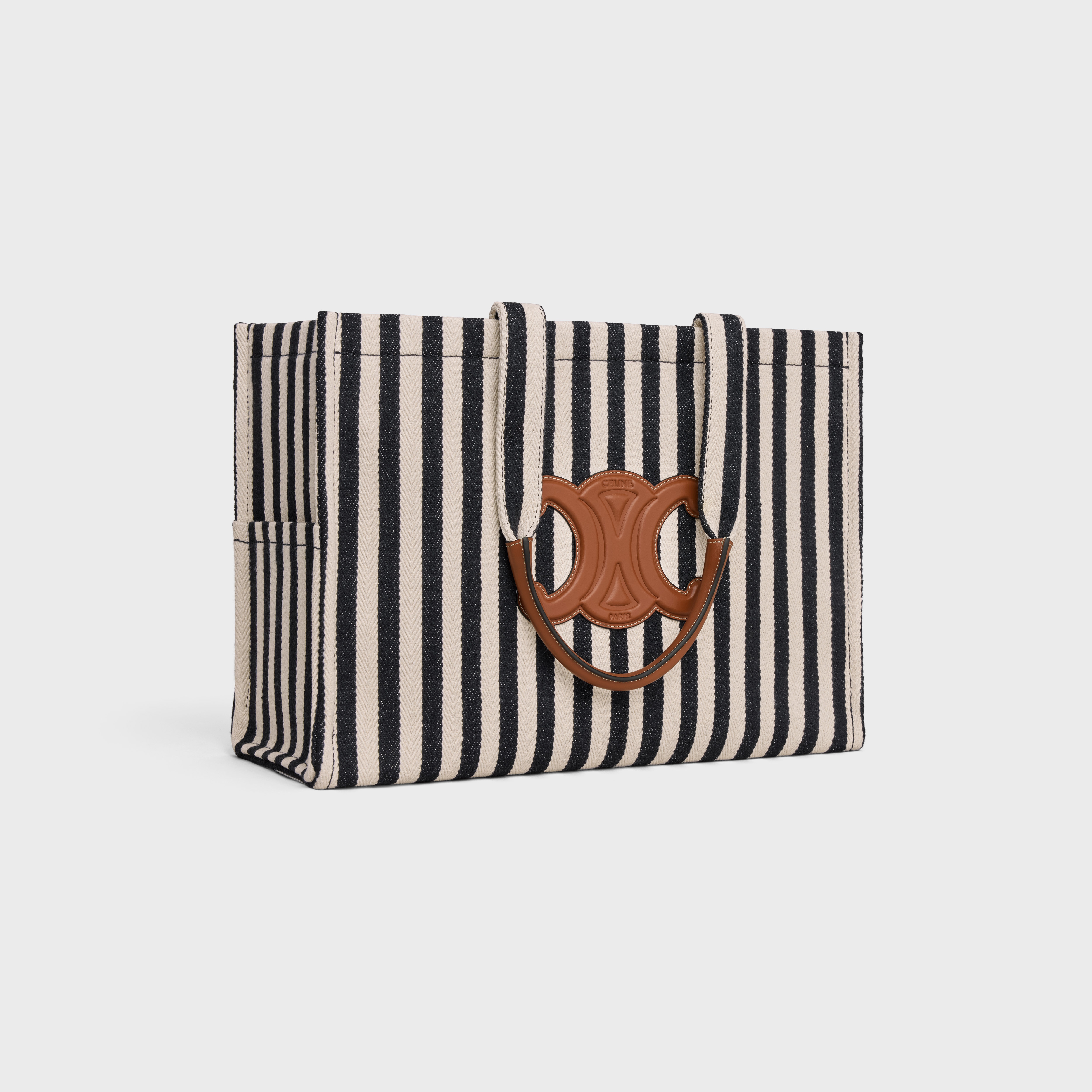 Large Cabas Thais in STRIPED TEXTILE AND CALFSKIN - 2