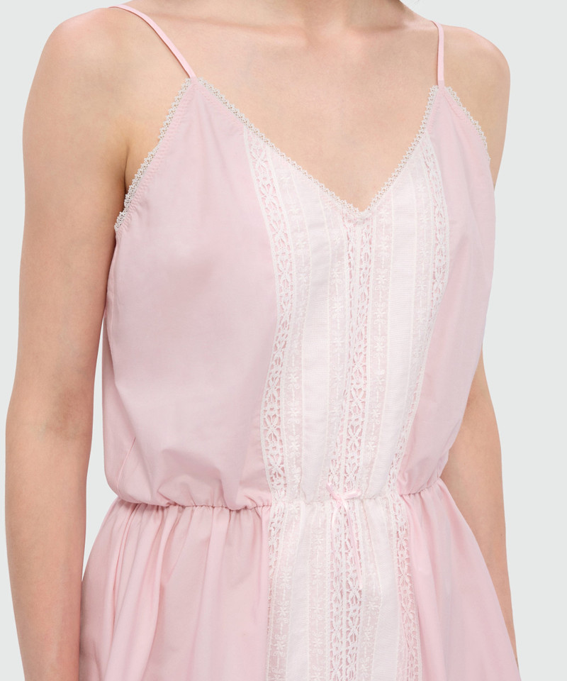 Pink cotton poplin slip dress with lace inserts 5