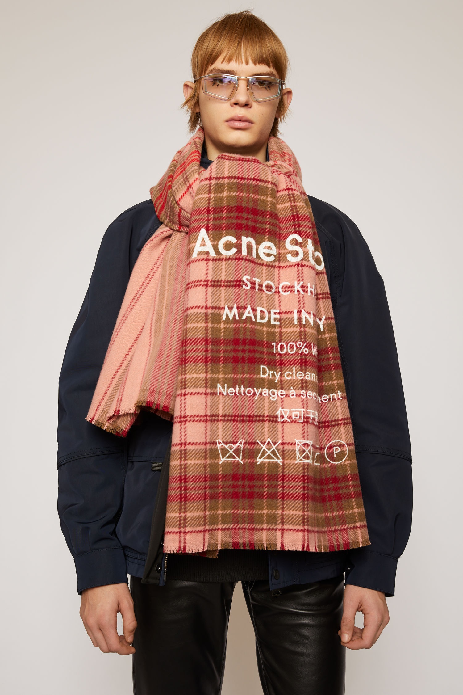 Checked logo scarf pale pink / camel check - 3